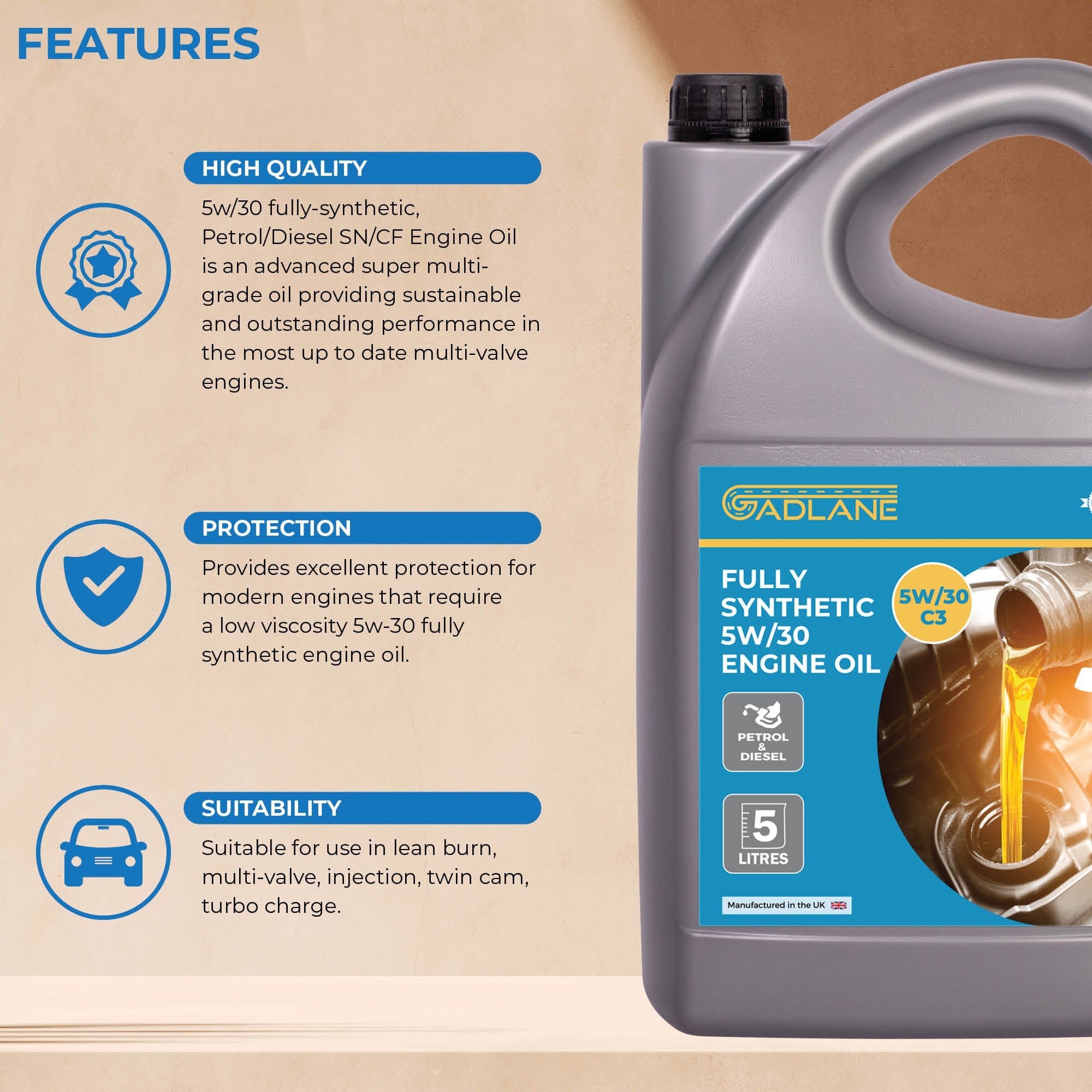 GADLANE FULLY SYNTHETIC 5W/30 ENGINE OIL