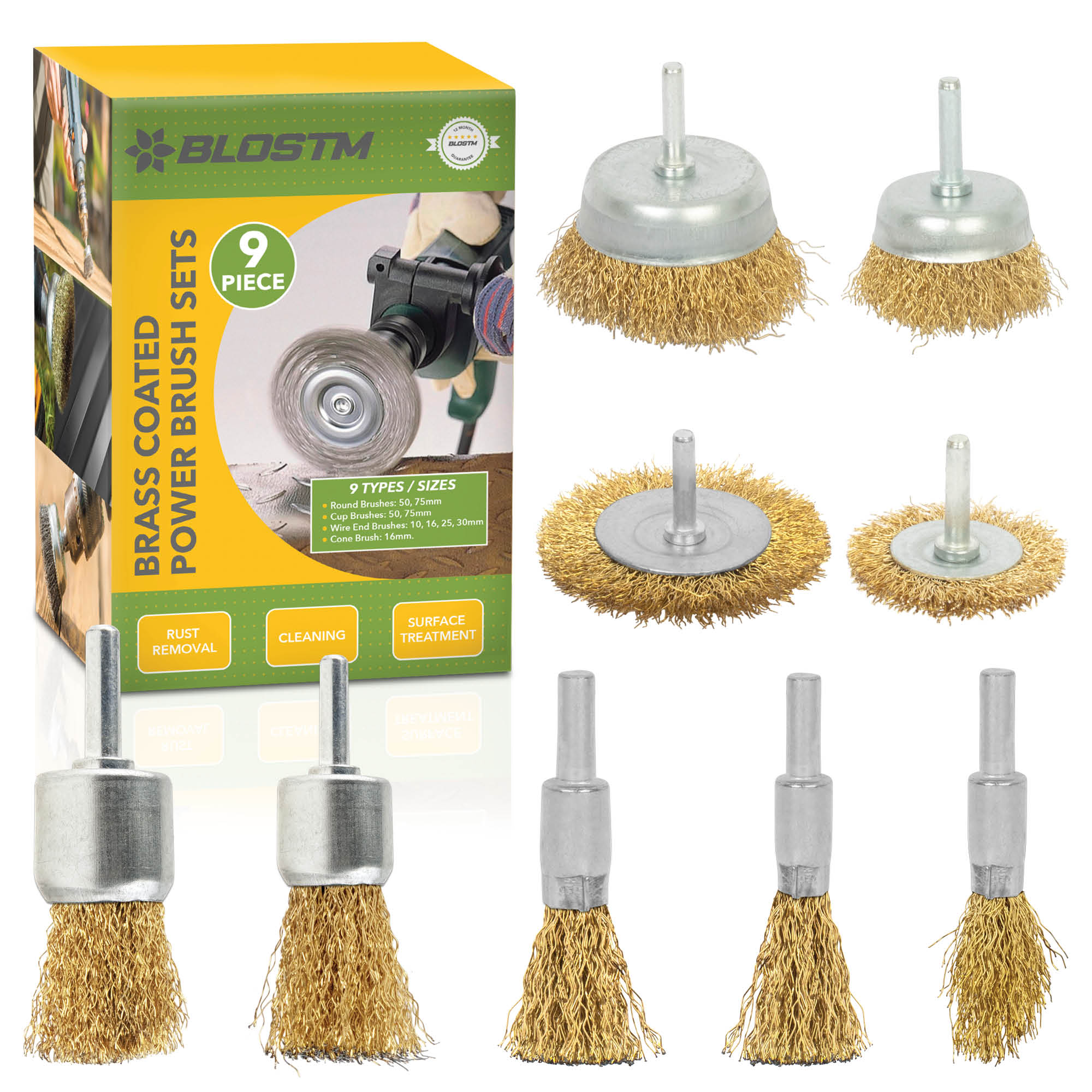 BLOSTM BRASS COATED POWER BRUSH SETS 9PCS