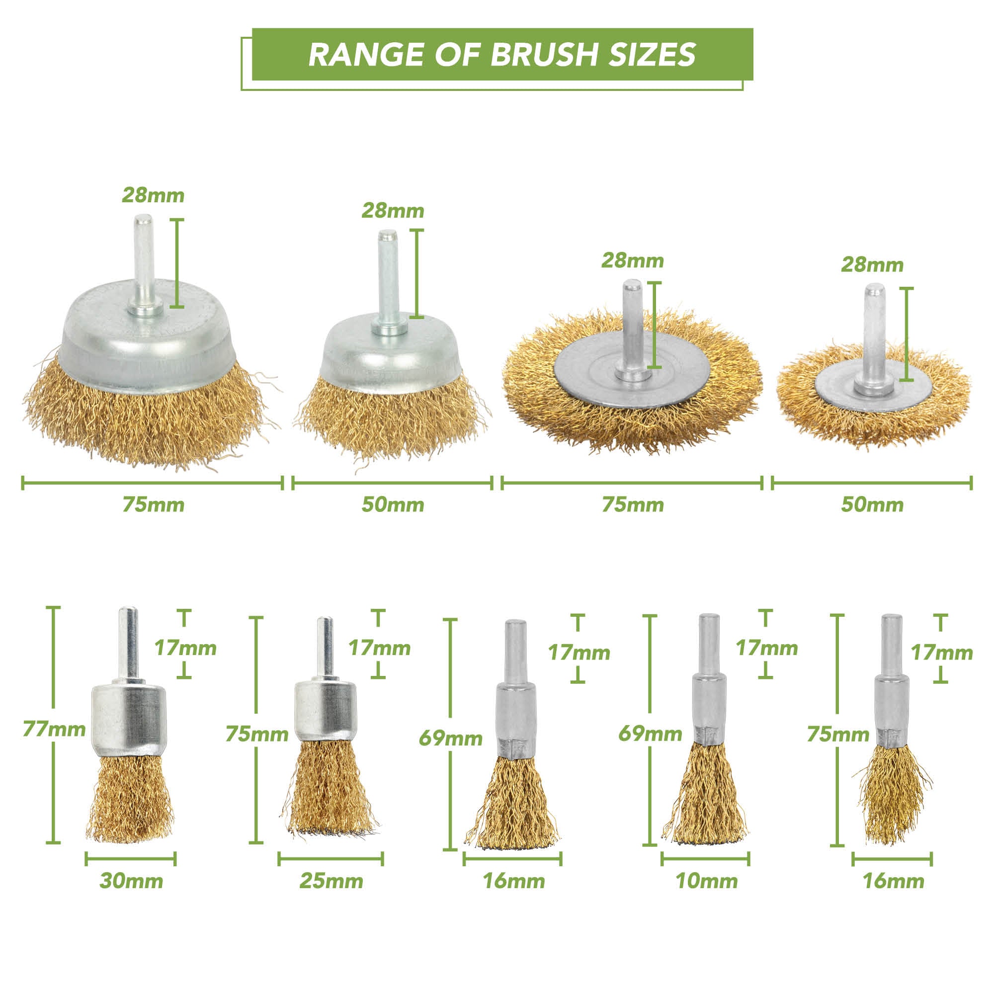 BLOSTM BRASS COATED POWER BRUSH SETS 9PCS