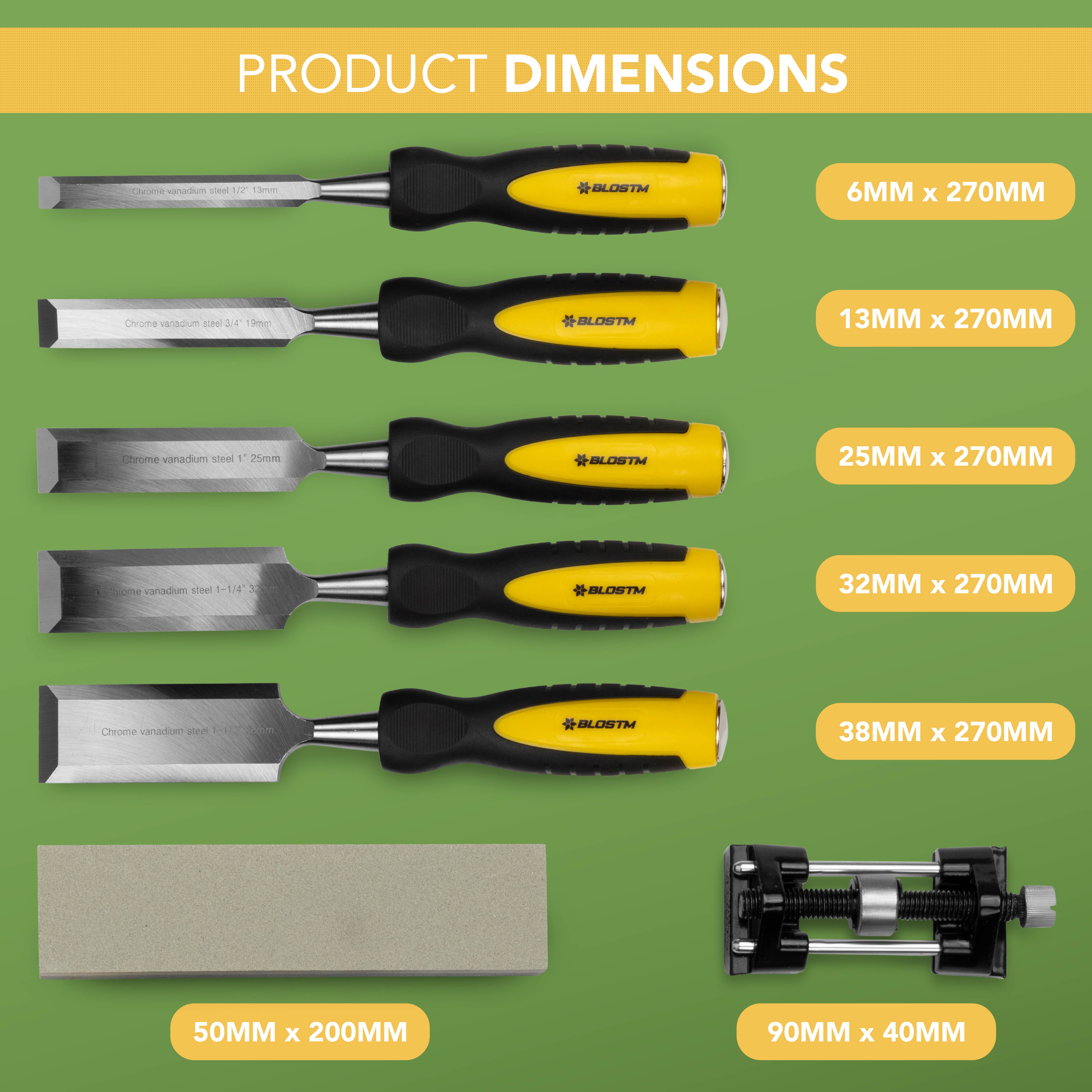 BLOSTM 8 PIECE WOOD CHISEL SET
