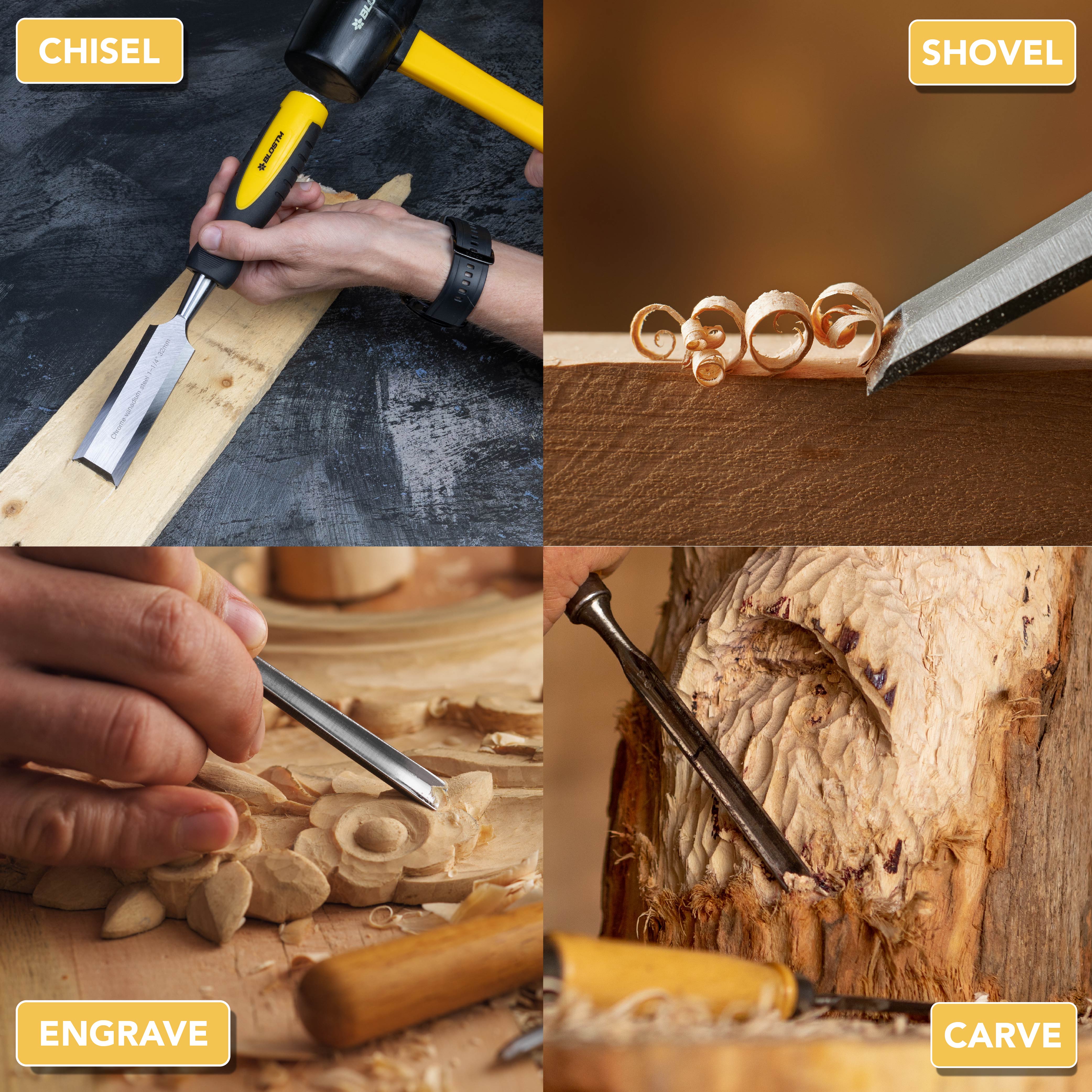 BLOSTM 8 PIECE WOOD CHISEL SET