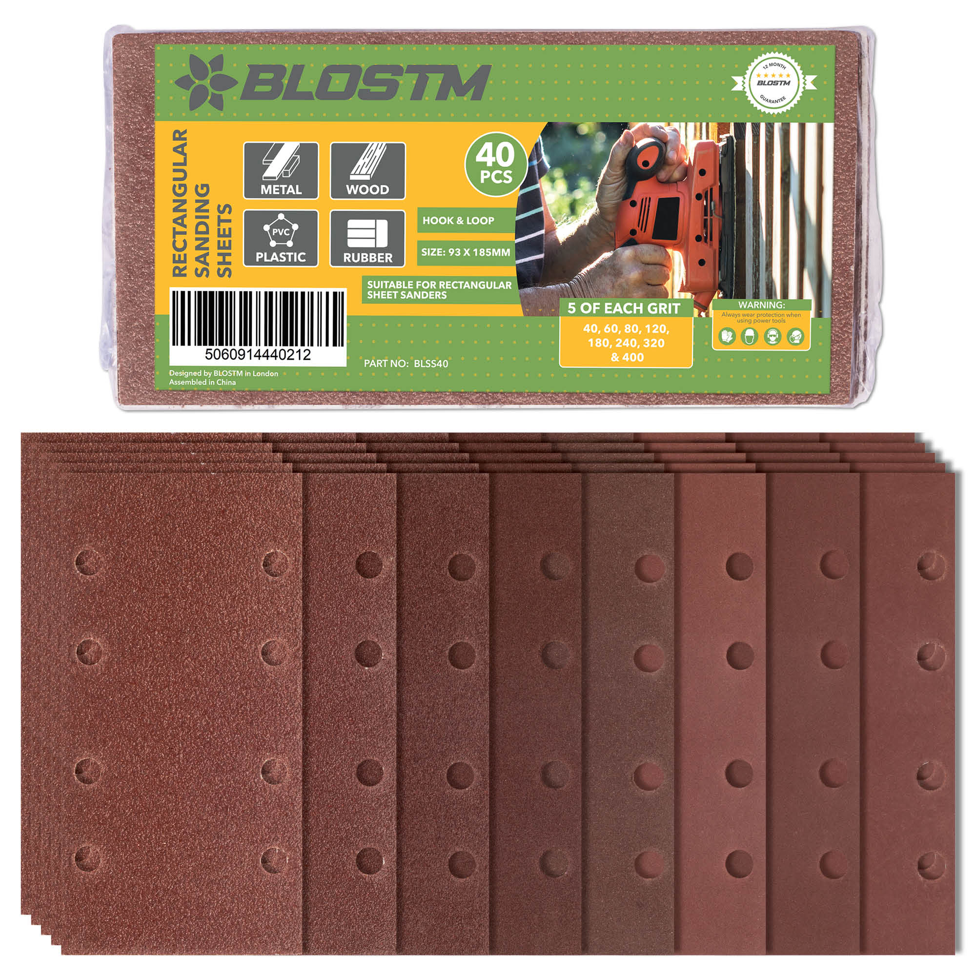 BLOSTM RECTANGULAR SANDING SHEETS - 40PCS