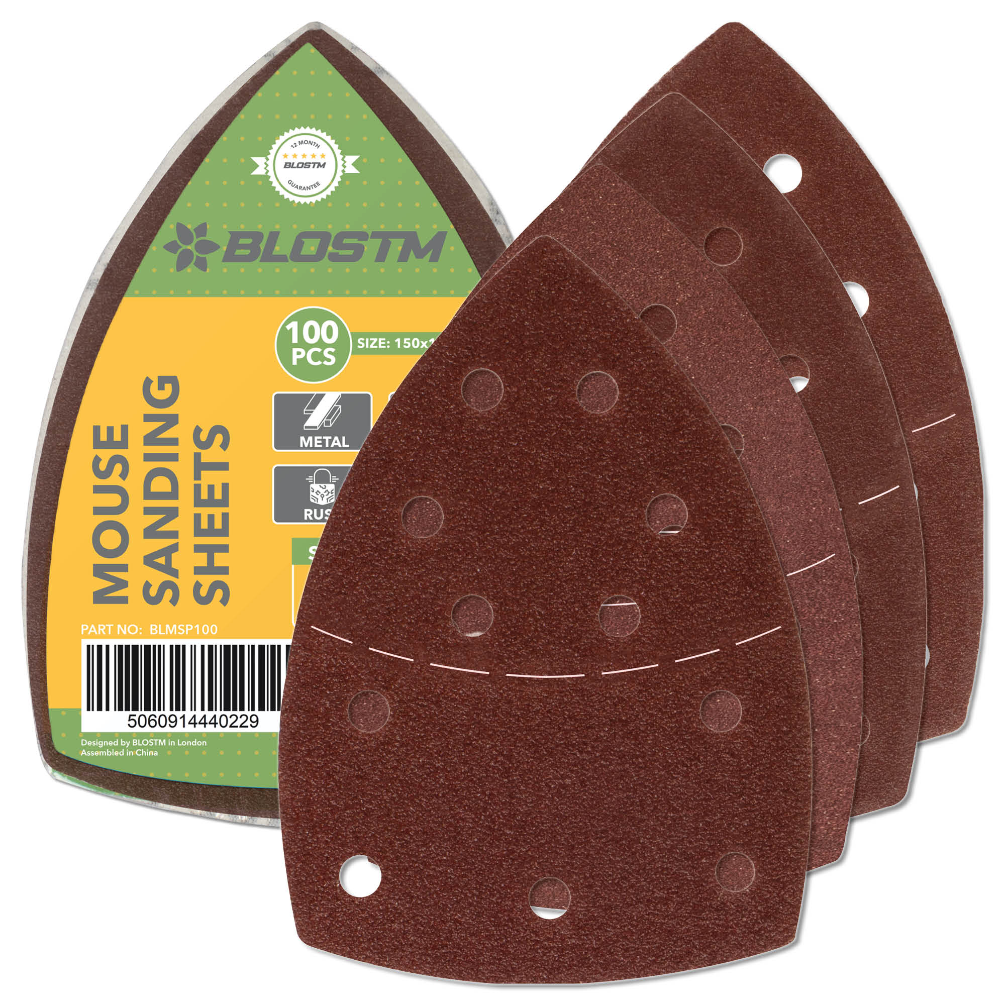 BLOSTM MOUSE SANDING SHEETS 100 PIECE