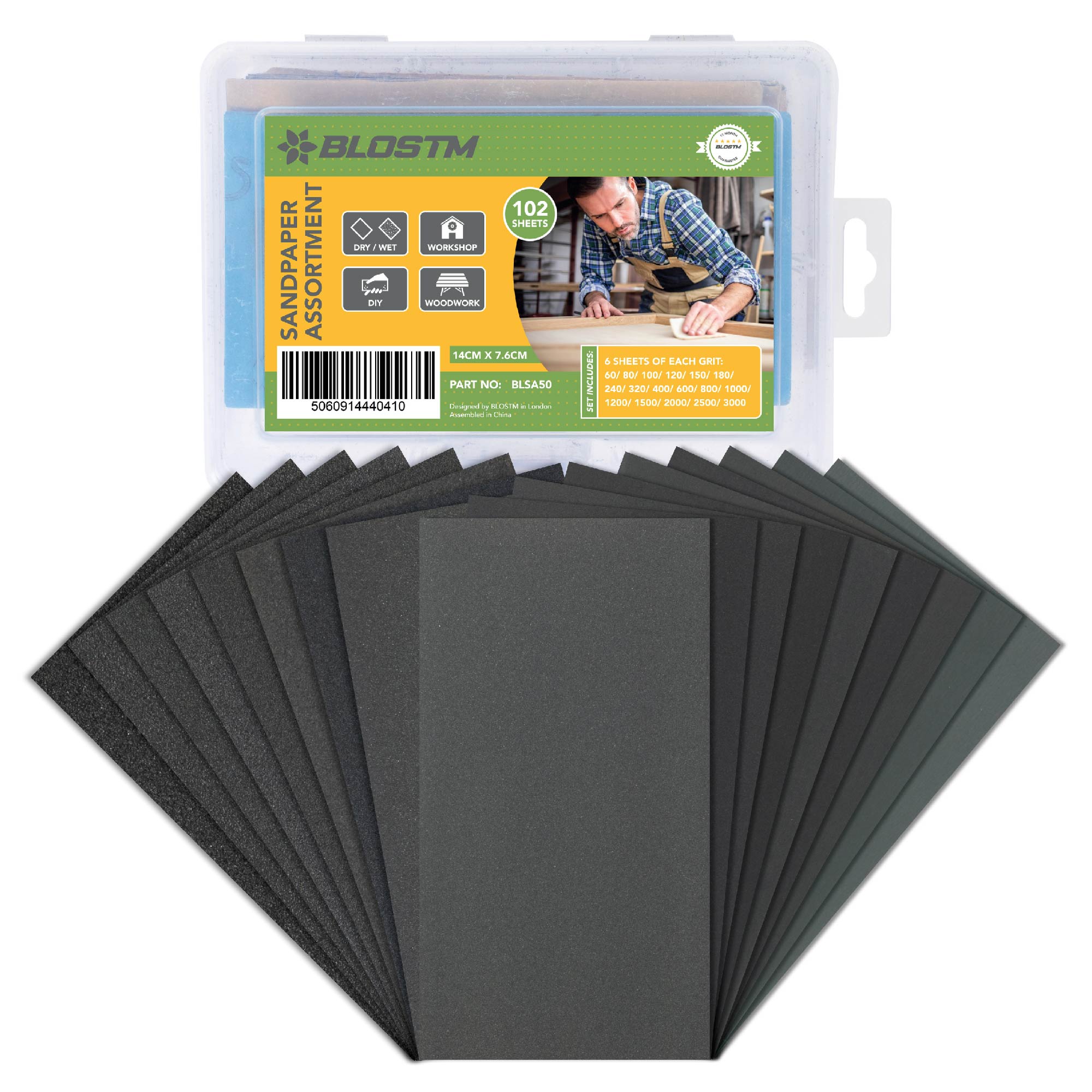 BLOSTM SANDPAPER ASSORTMENT - 102 PIECES