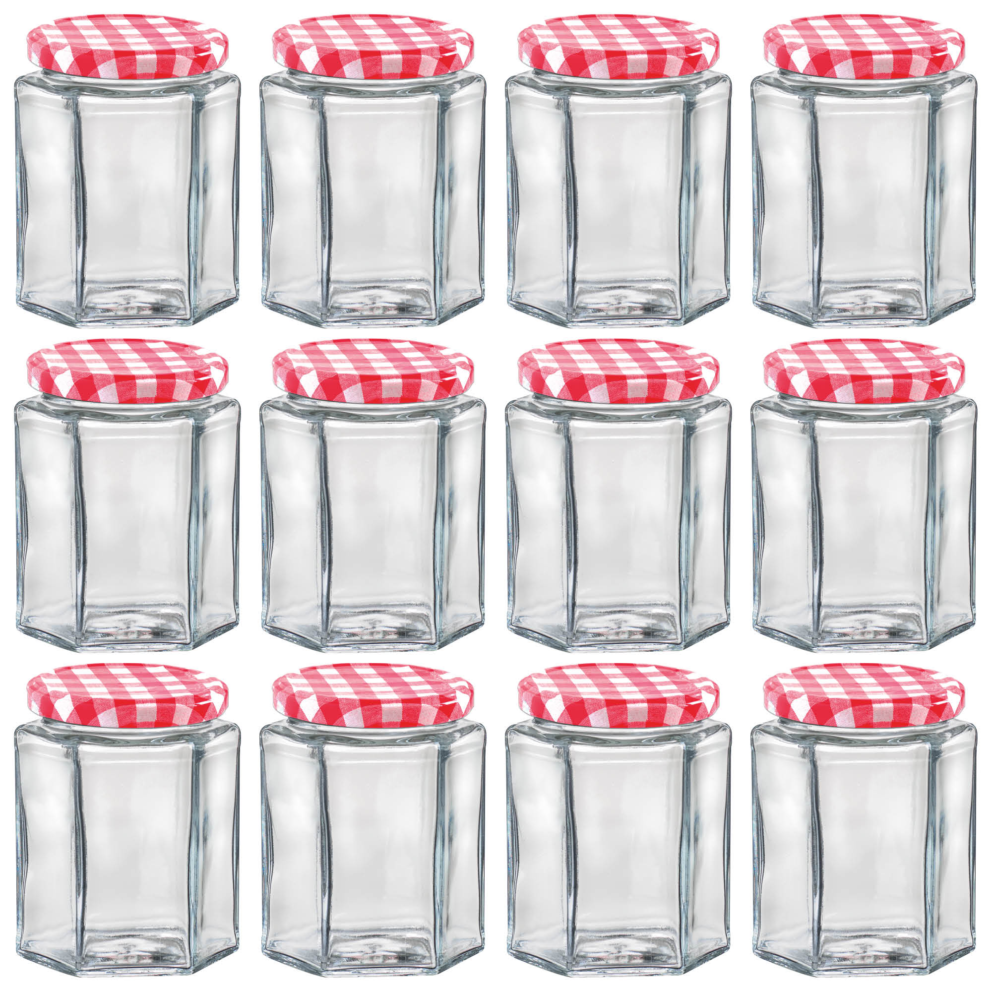 HEFTMAN HEXAGONAL JAM JARS - 12 PACK