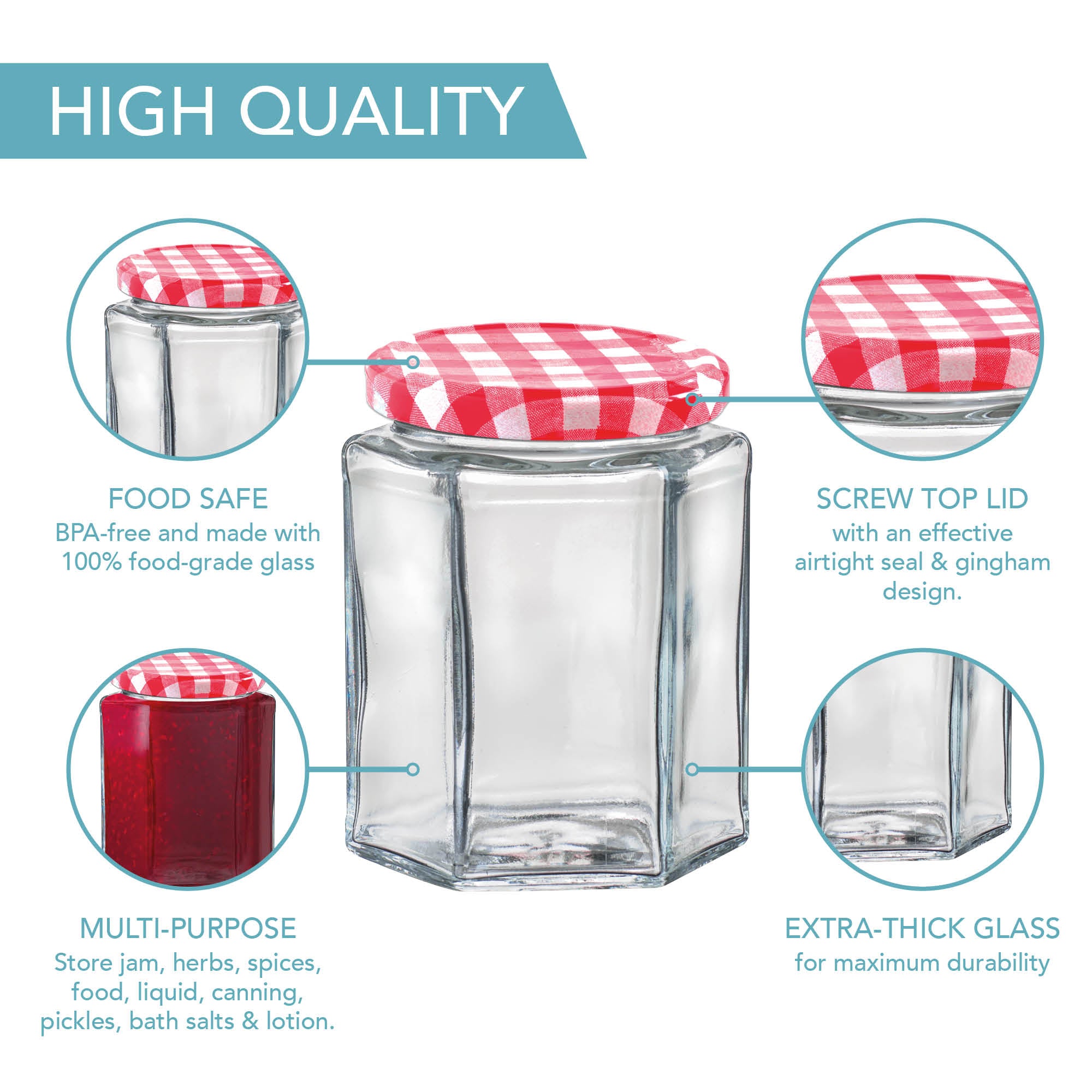 HEFTMAN HEXAGONAL JAM JARS - 12 PACK