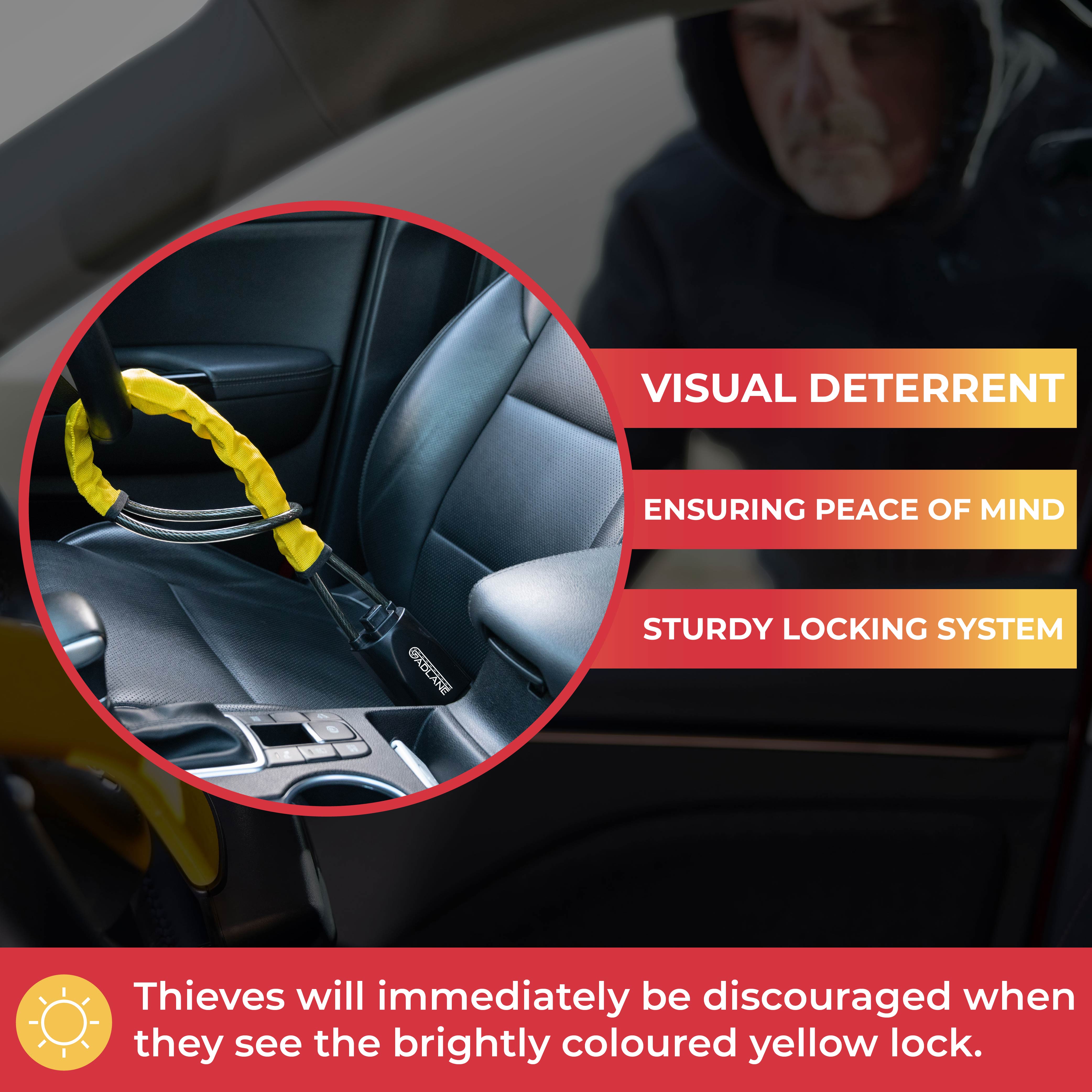 GADLANE STEERING WHEEL TO SEAT BELT LOCK - YELLOW