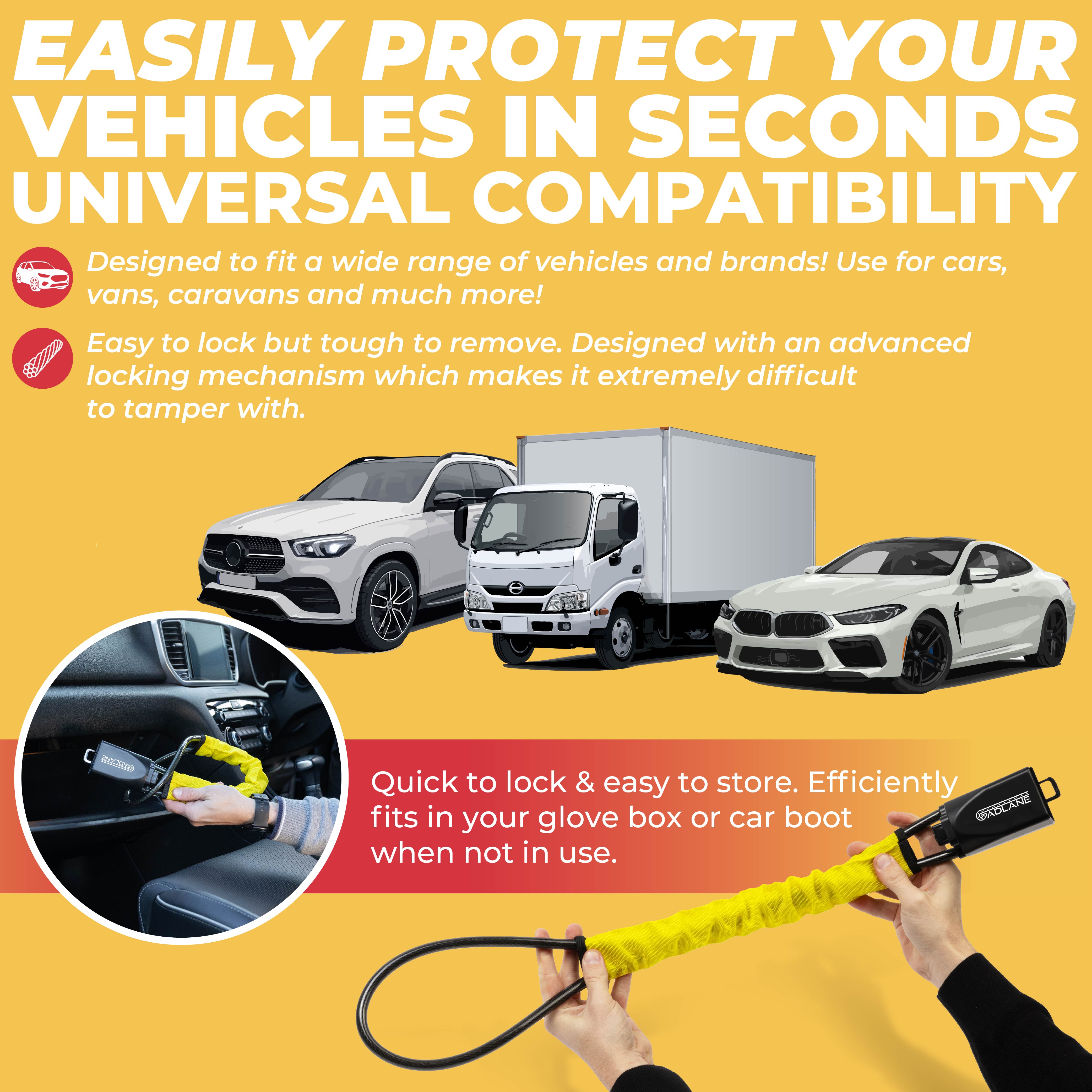 GADLANE STEERING WHEEL TO SEAT BELT LOCK - YELLOW