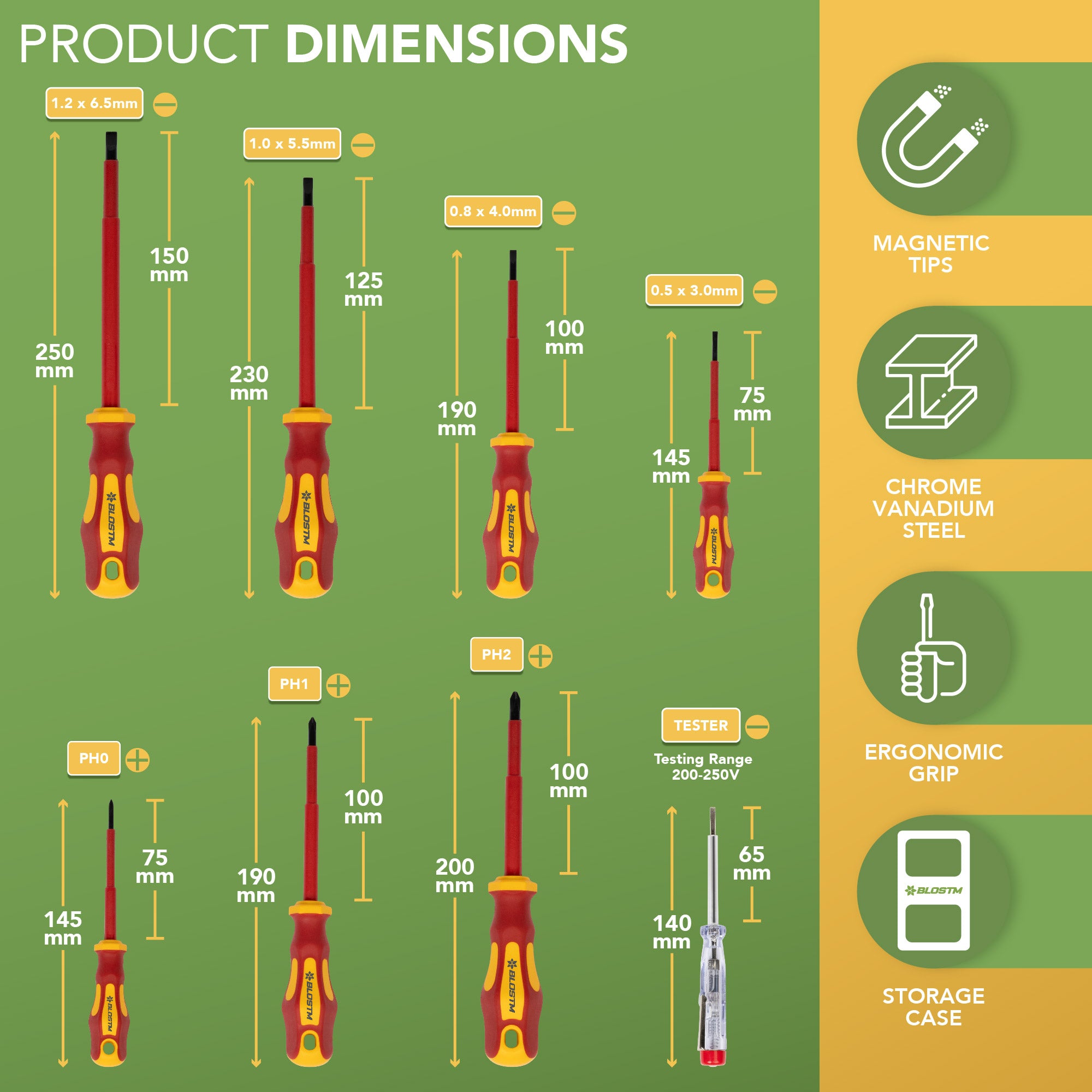 BLOSTM INSULATED SCREWDRIVER SET 8 PIECE