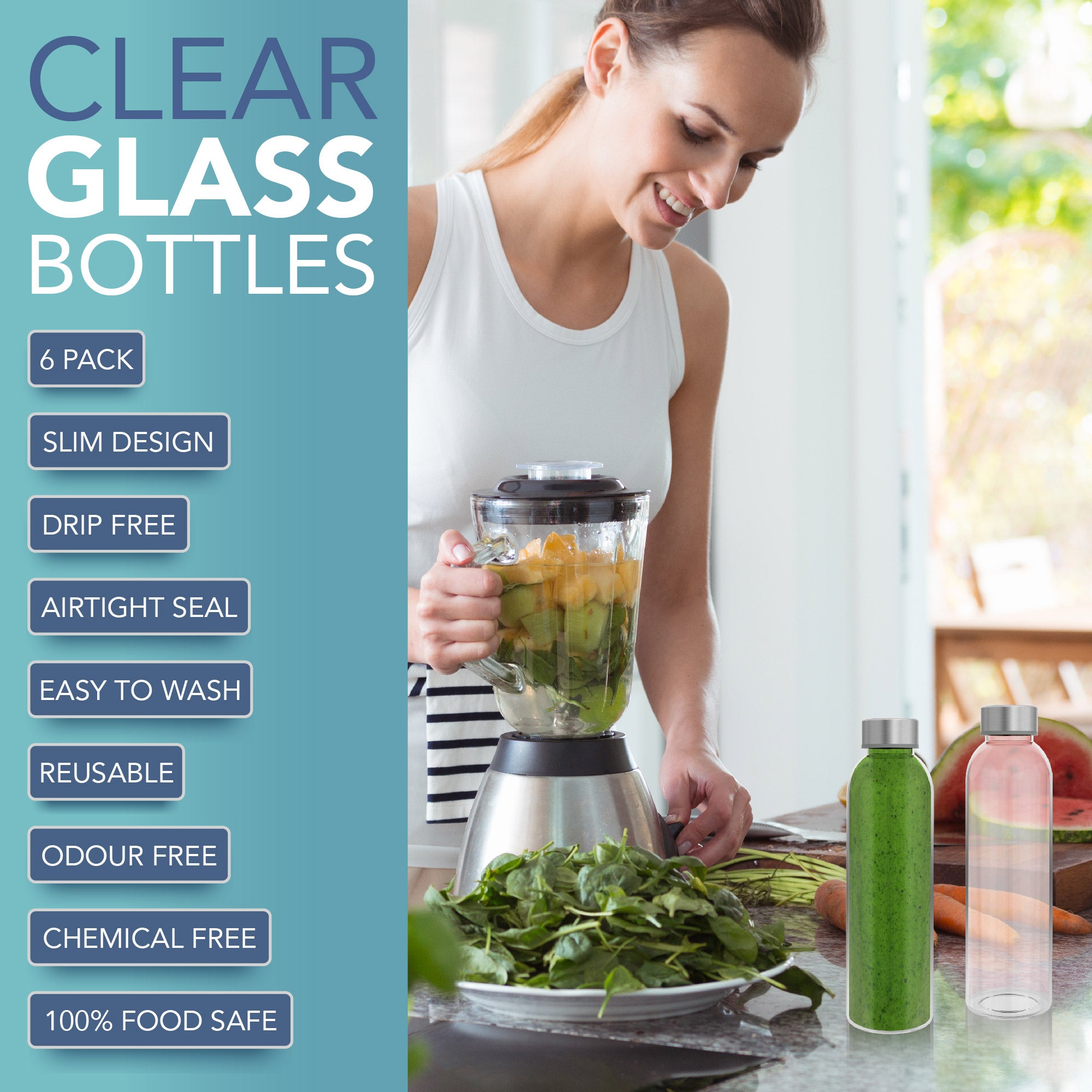 HEFTMAN CLEAR GLASS BOTTLES 500ML - 6 PACK