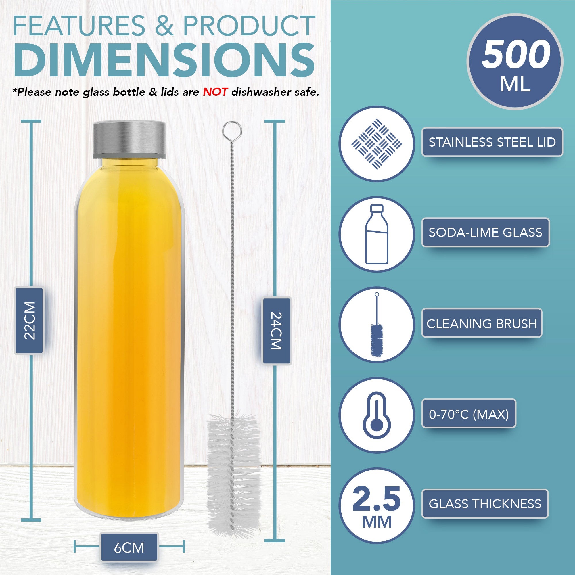 HEFTMAN CLEAR GLASS BOTTLES 500ML - 6 PACK