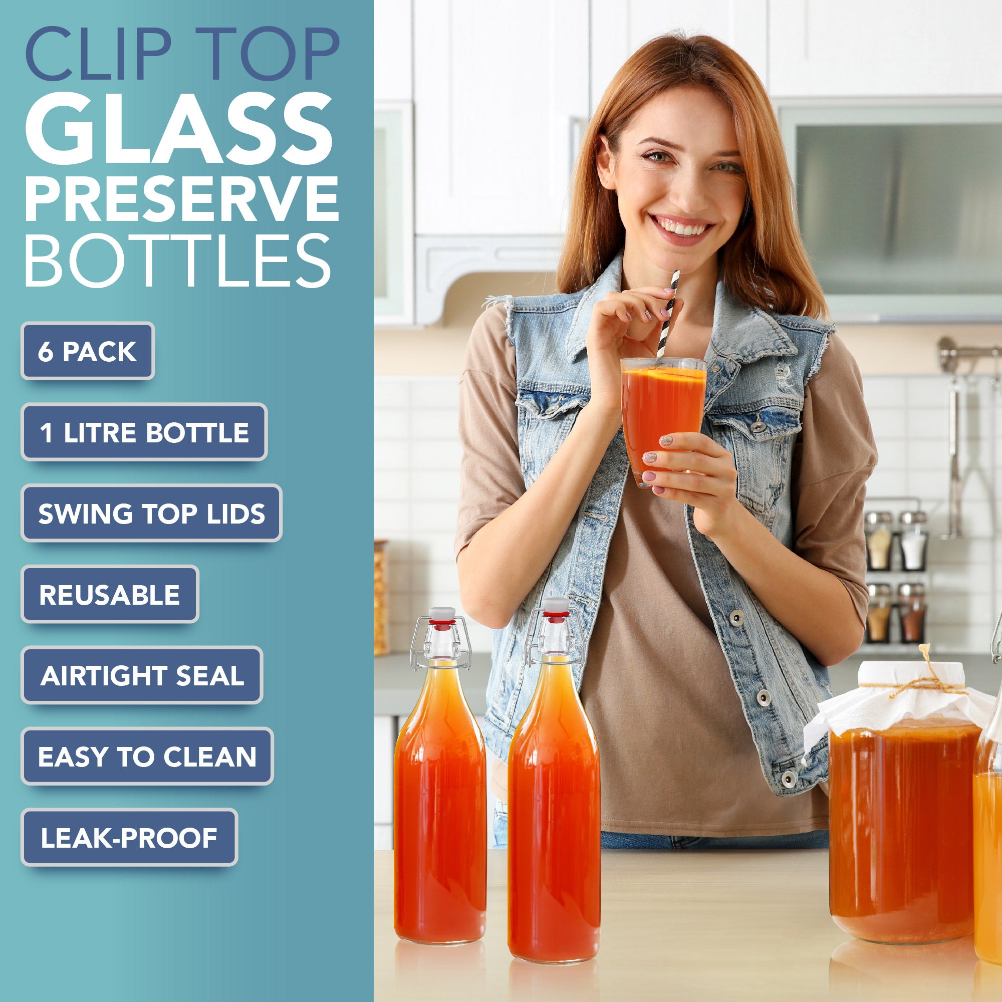 HEFTMAN CLIP TOP BOTTLES 1 LITRE - 6 PACK