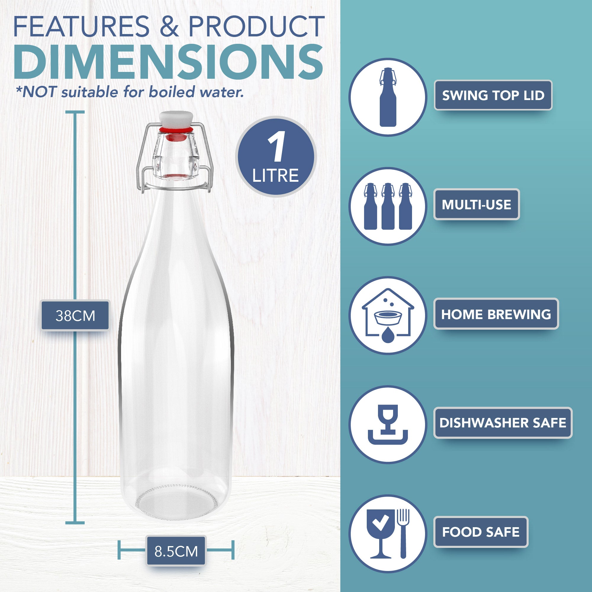 HEFTMAN CLIP TOP BOTTLES 1 LITRE - 6 PACK