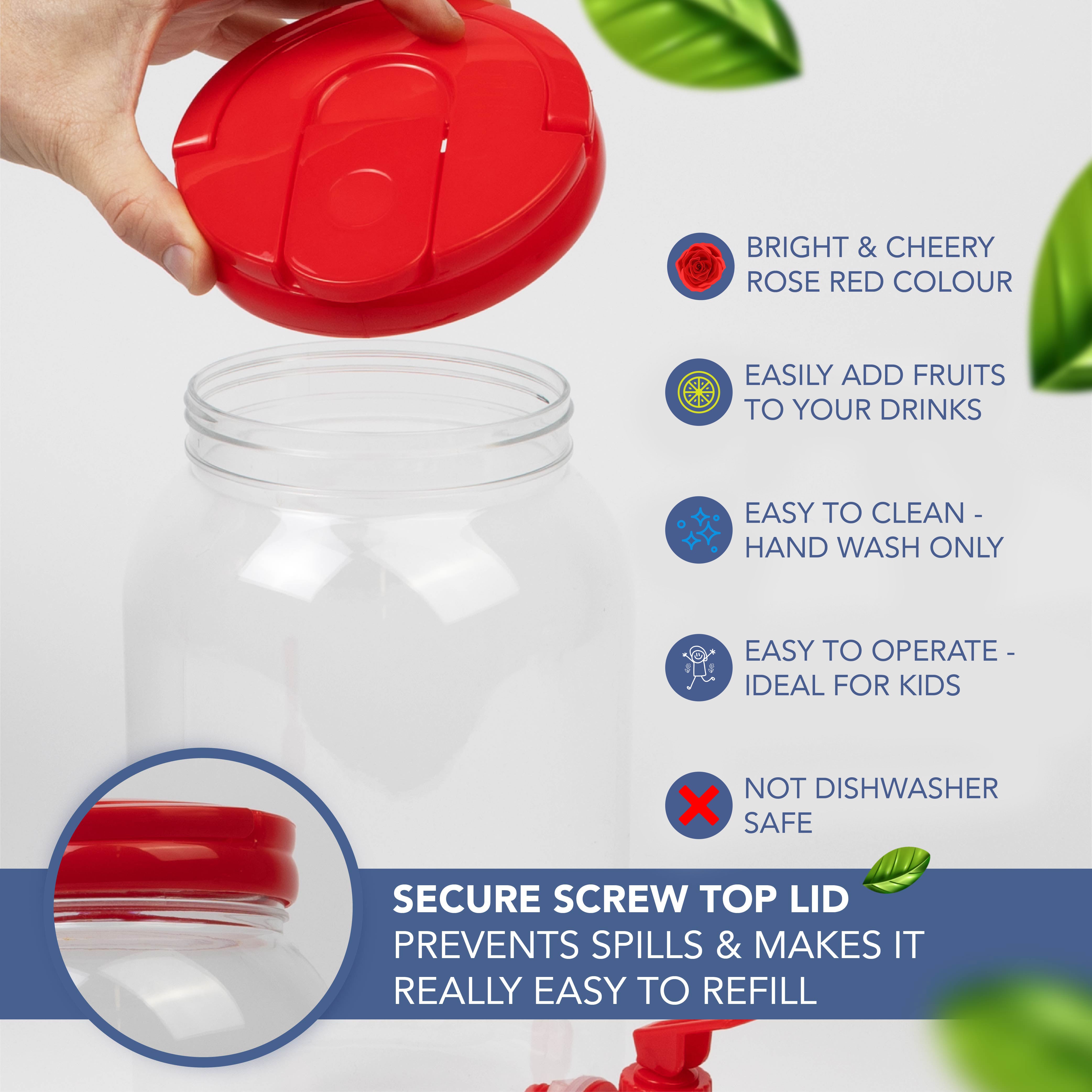 HEFTMAN PLASTIC DRINKS DISPENSER 3L ROSE RED - 2 PACK