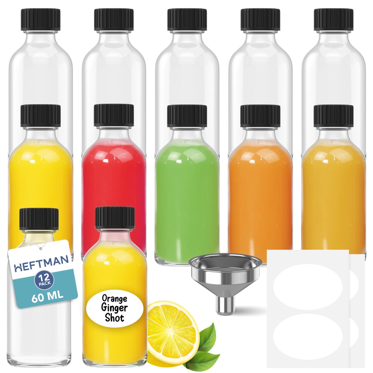 HEFTMAN MINI GLASS BOTTLES 60ML - 12 PACK