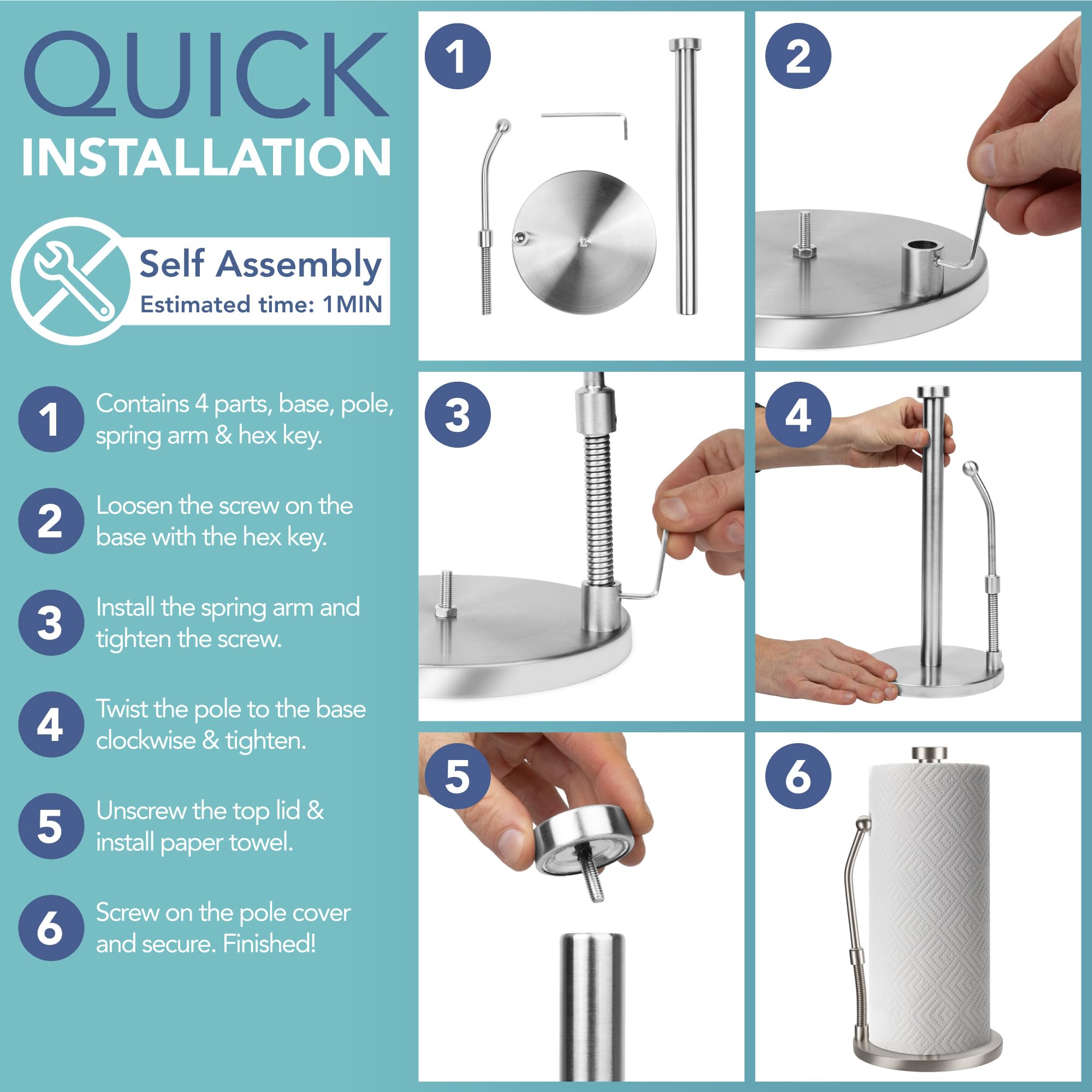 HEFTMAN KITCHEN ROLL HOLDER - SILVER