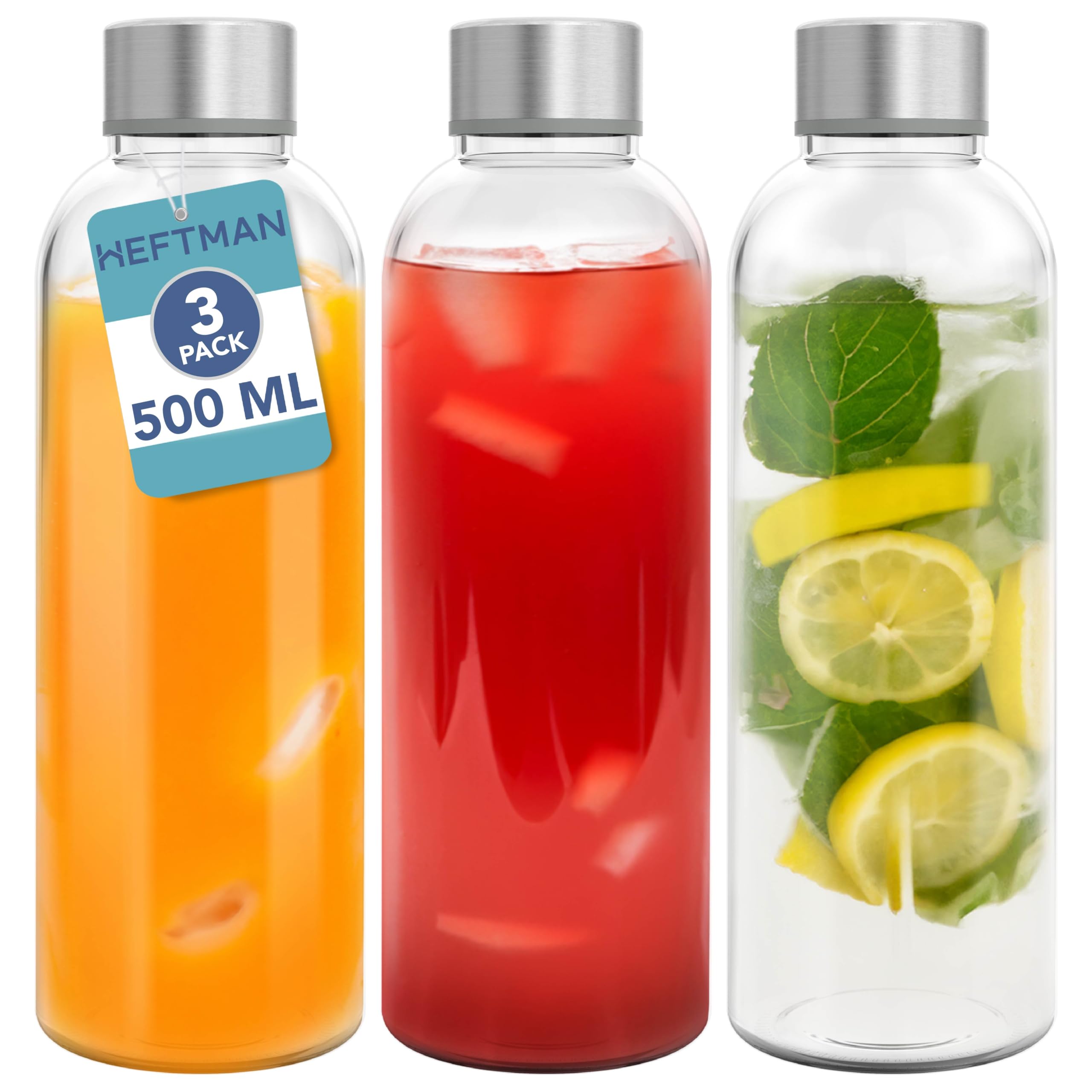 HEFTMAN CLEAR GLASS BOTTLES 500ML - 3 PACK