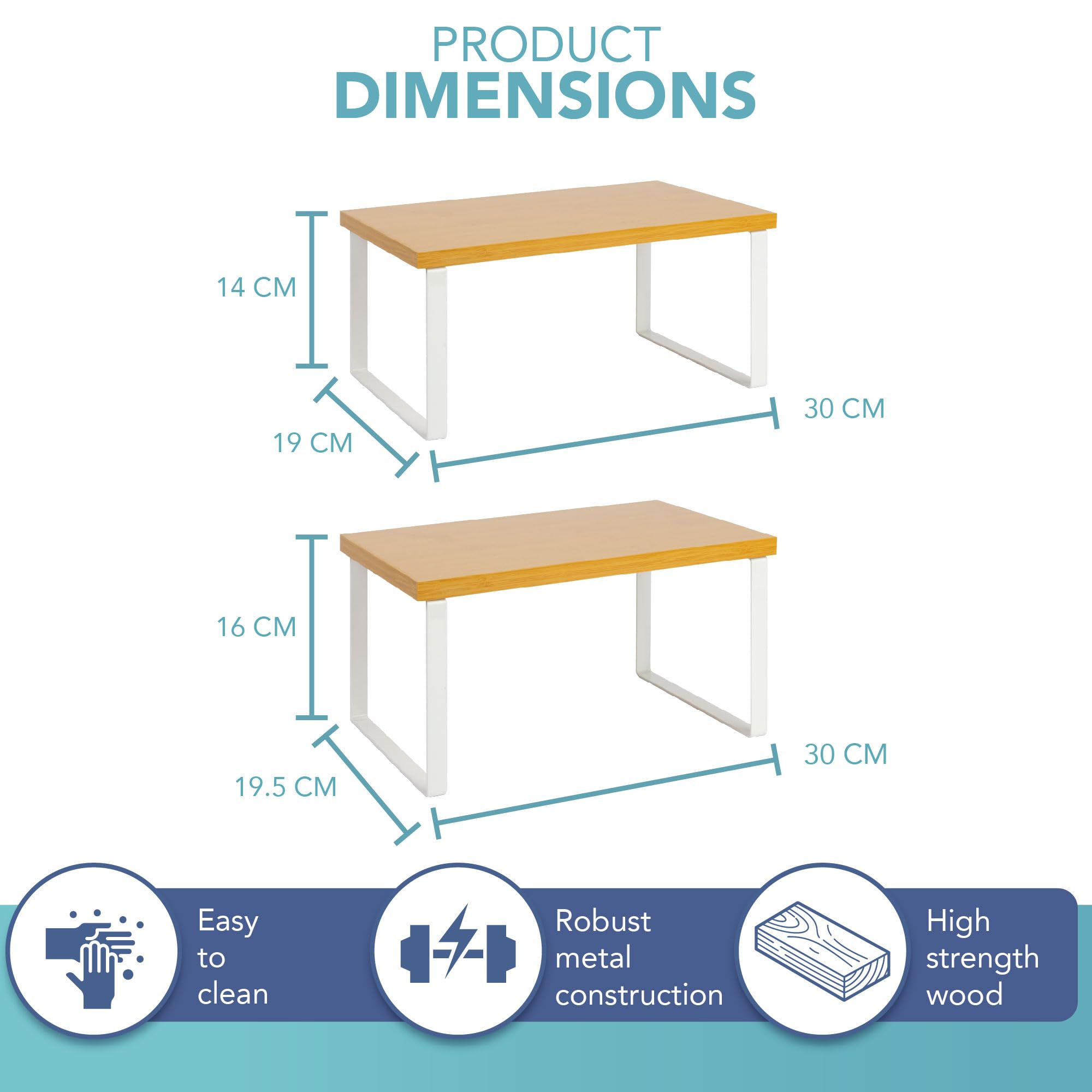HEFTMAN SHELF ORGANISER SET OF 2 - NATURAL & WHITE
