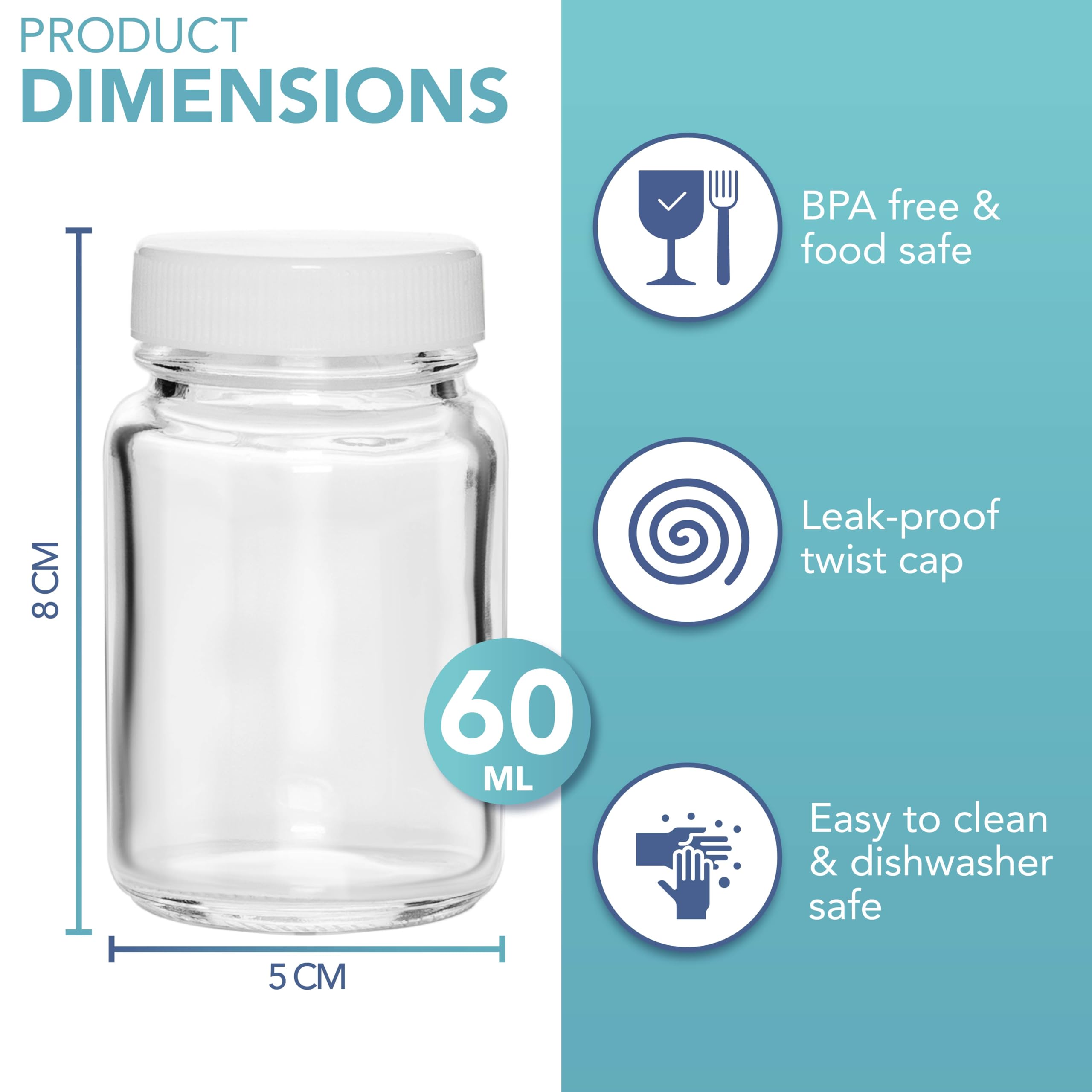 HEFTMAN 60 ML SMALL GLASS BOTTLES WITH LIDS - 12 PACK