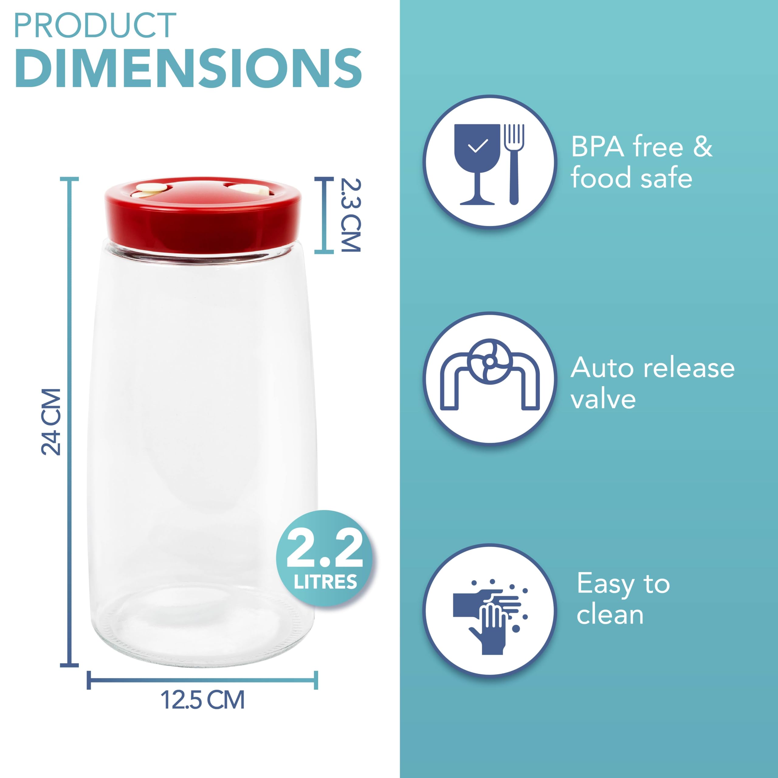 HEFTMAN FERMENTATION JAR 2.2 LITRE RED - (2 PACK)