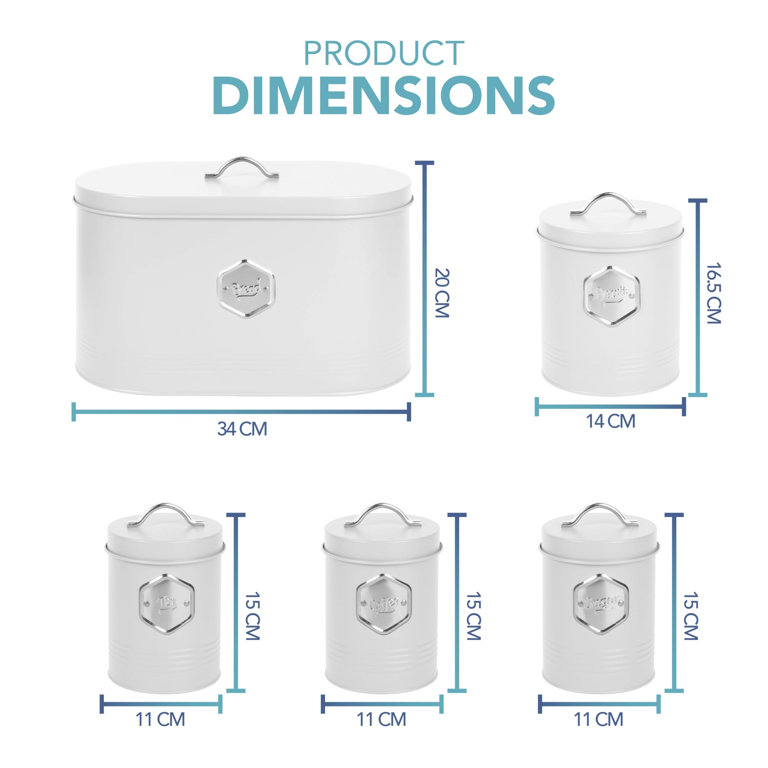 HEFTMAN KITCHEN STORAGE CANISTER 5 PIECE SET - WHITE