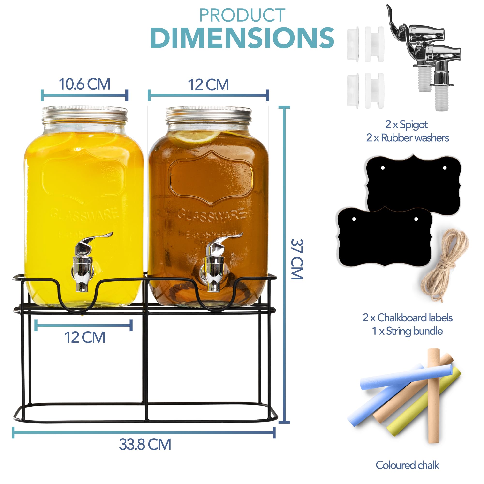 HEFTMAN 2 X 4L GLASS DRINK DISPENSER WITH STAND