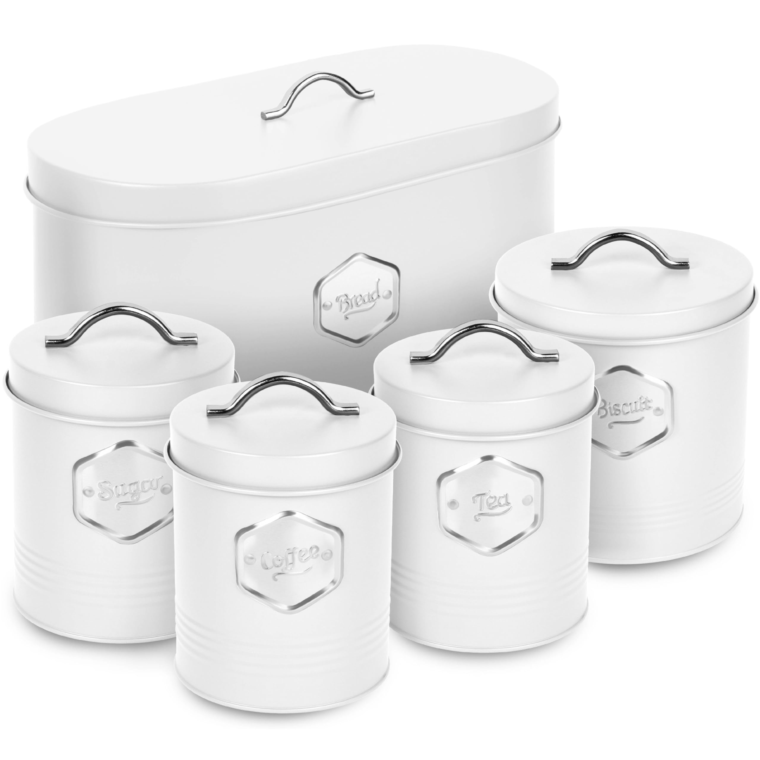 HEFTMAN KITCHEN STORAGE CANISTER 5 PIECE SET - WHITE