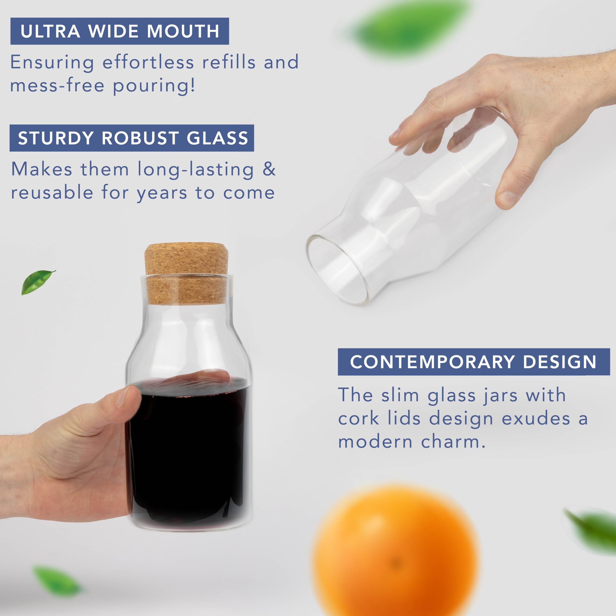 HEFTMAN CARAFE GLASS BOTTLES 500ML - 2 PACK