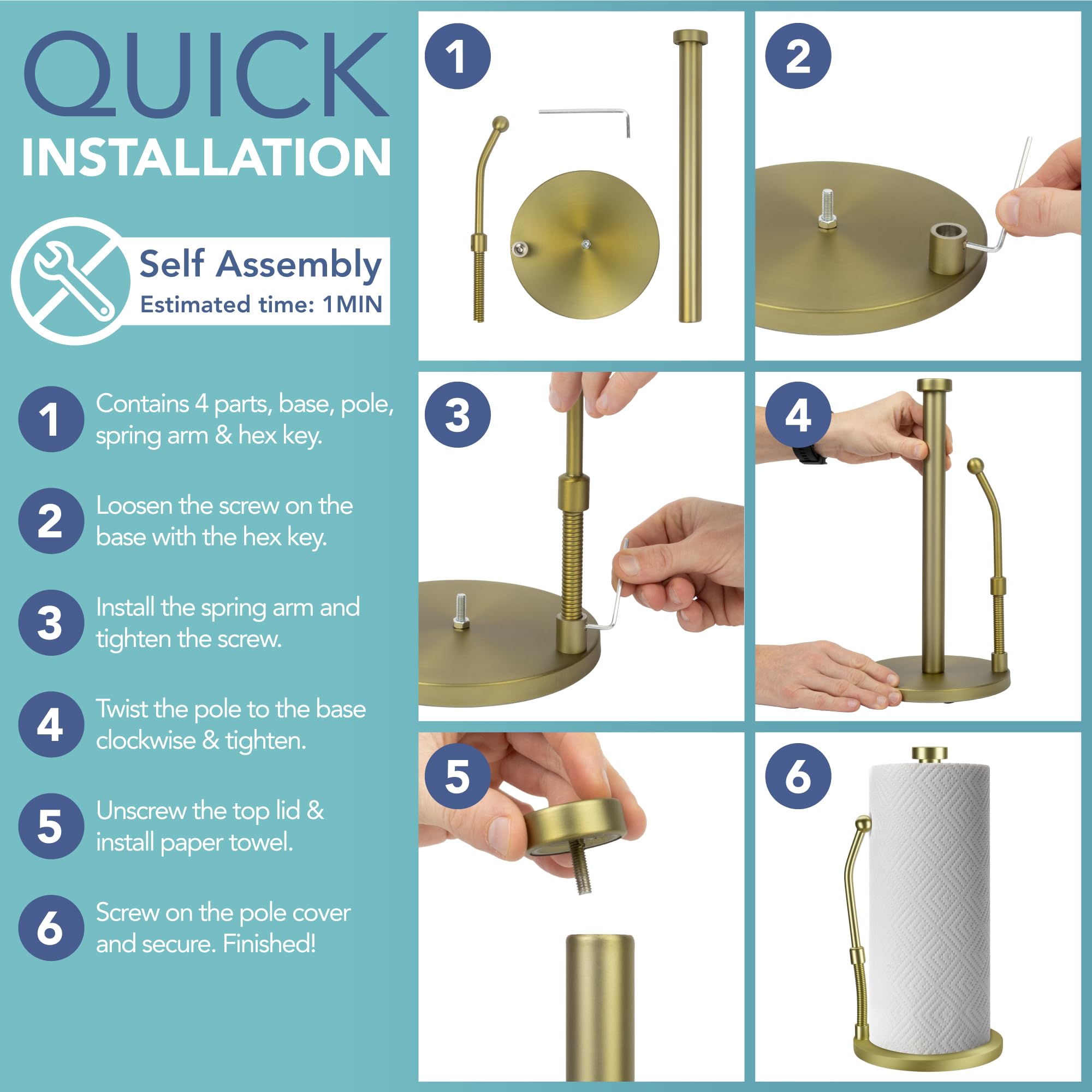 HEFTMAN KITCHEN ROLL HOLDER - GOLD