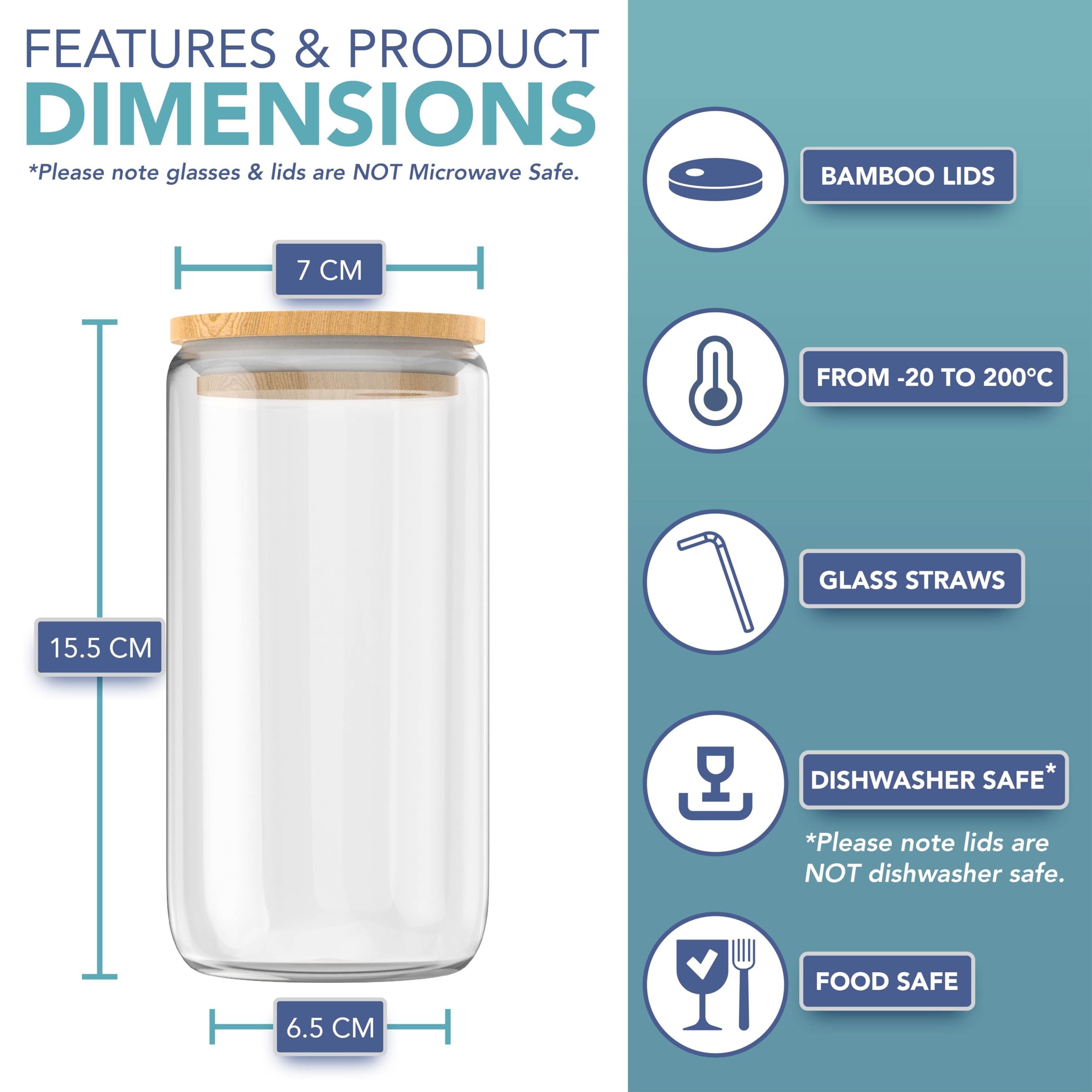 HEFTMAN GLASS CUPS 16OZ / 480ML - 4 PACK