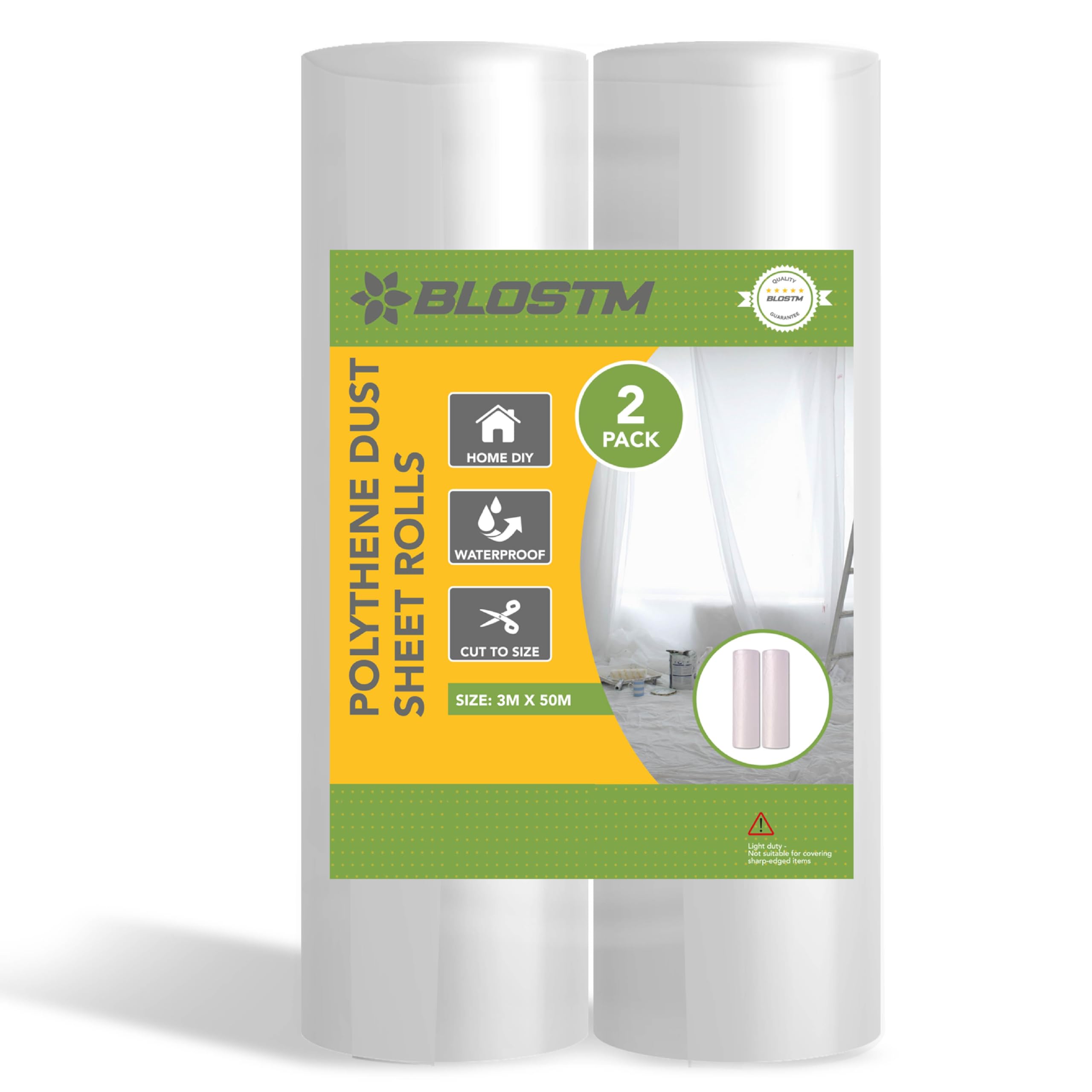 BLOSTM POLYTHENE DUST SHEET ROLLS 3M X 50M - 2 PACK