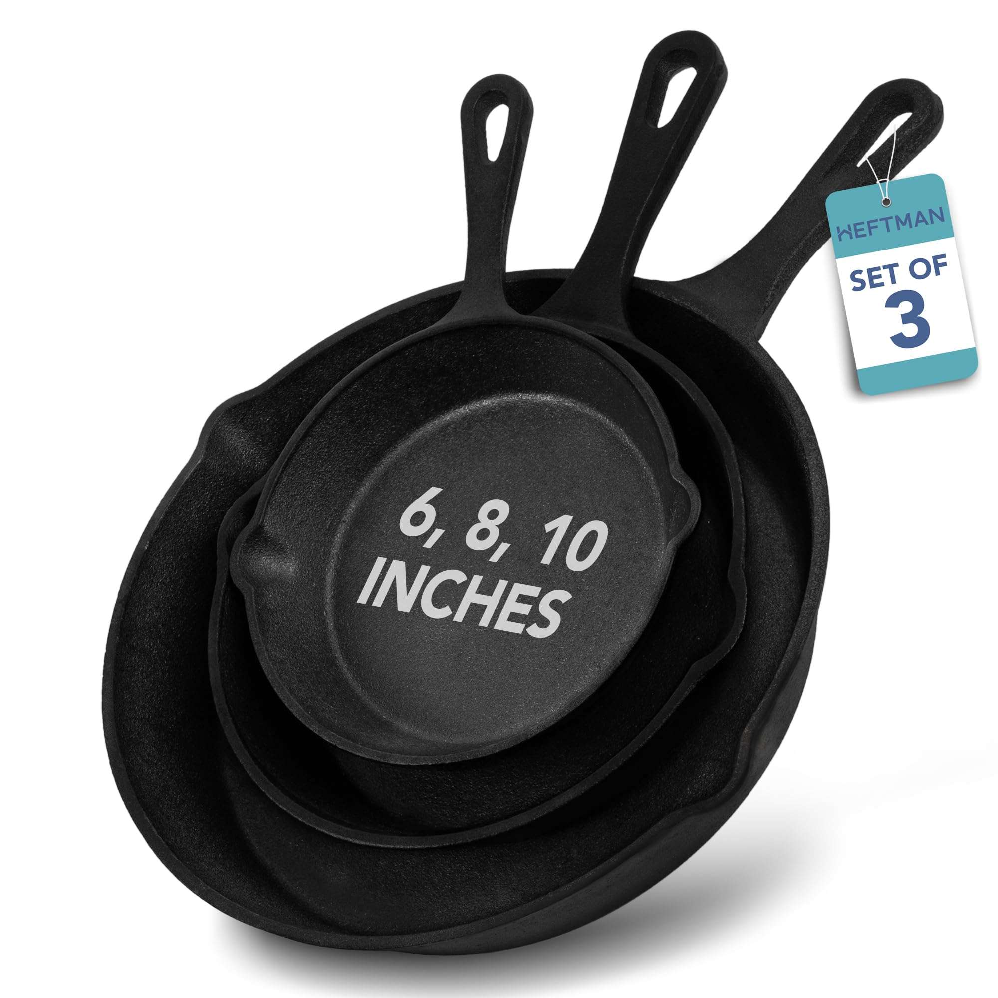 HEFTMAN CAST IRON SKILLETS - SET OF 3