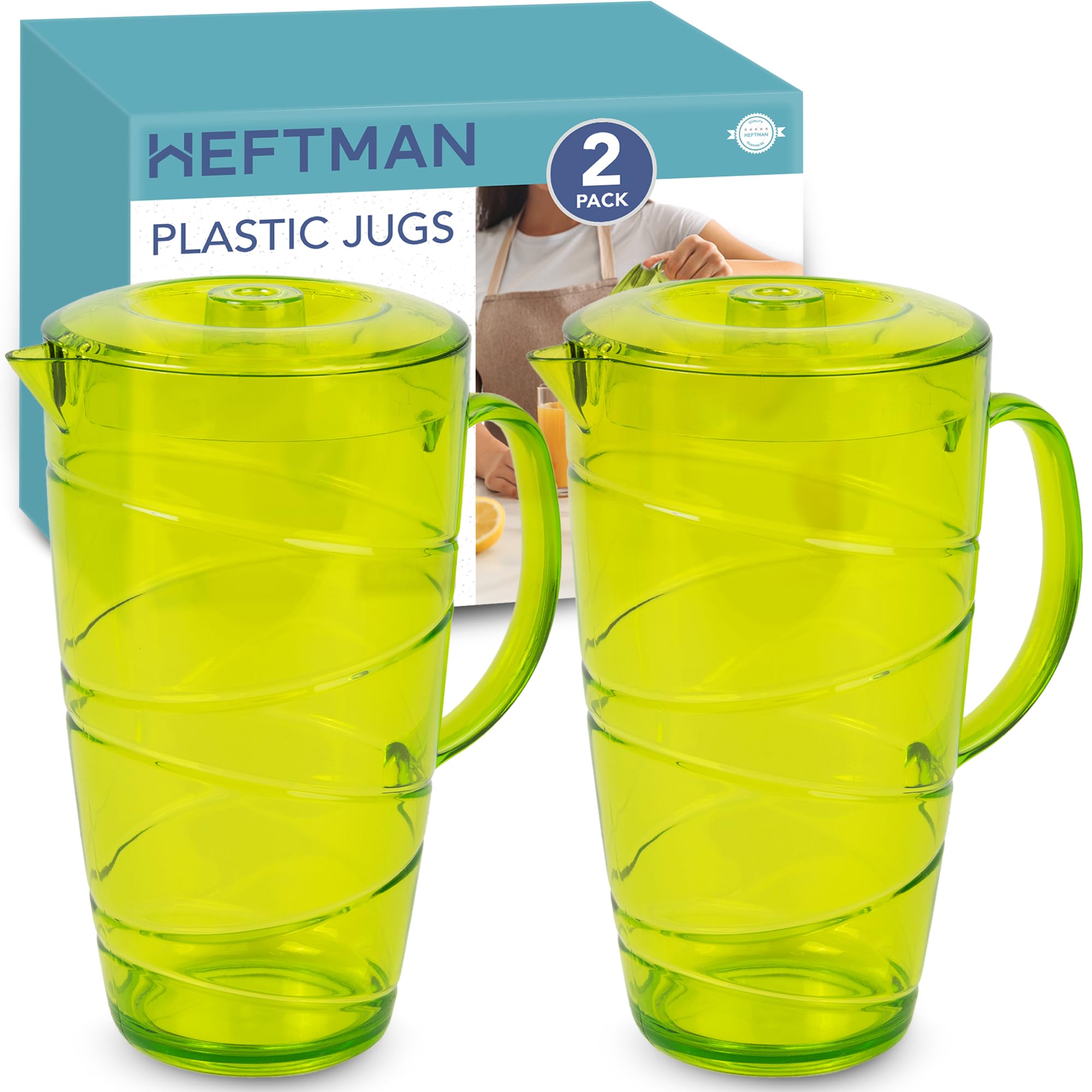 HEFTMAN PLASTIC SWIRL JUGS 2 LITRE GREEN - 2 PACK