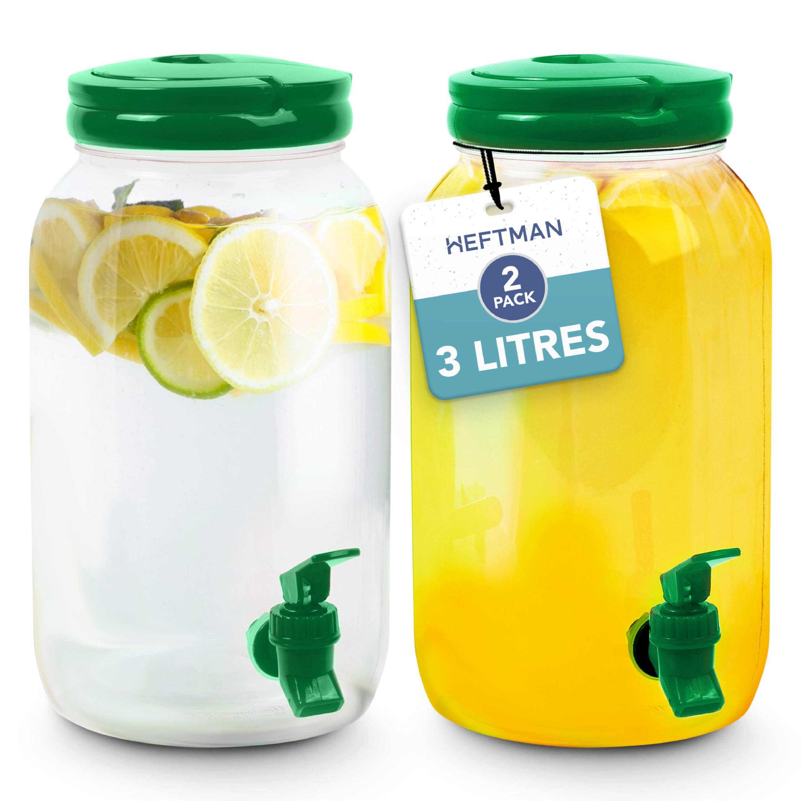 HEFTMAN PLASTIC DRINKS DISPENSER 3L GREEN - 2 PACK