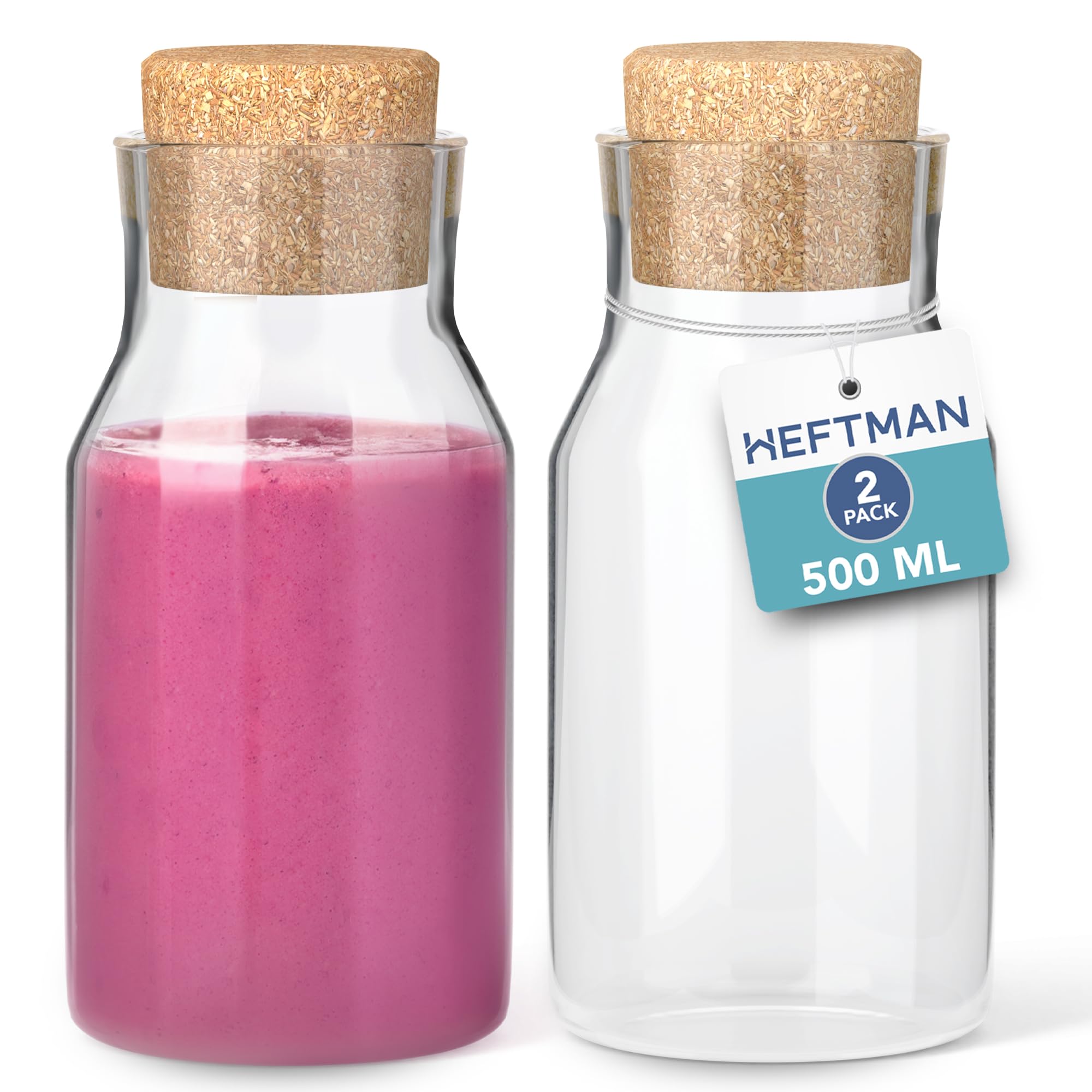 HEFTMAN CARAFE GLASS BOTTLES 500ML - 2 PACK