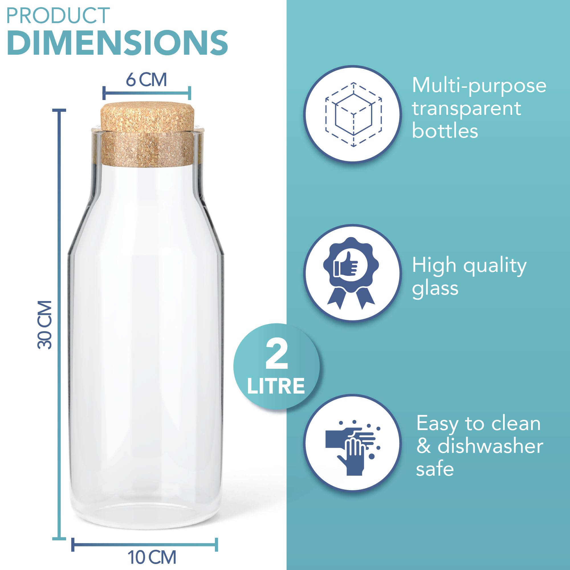 HEFTMAN CARAFE GLASS BOTTLE 2L