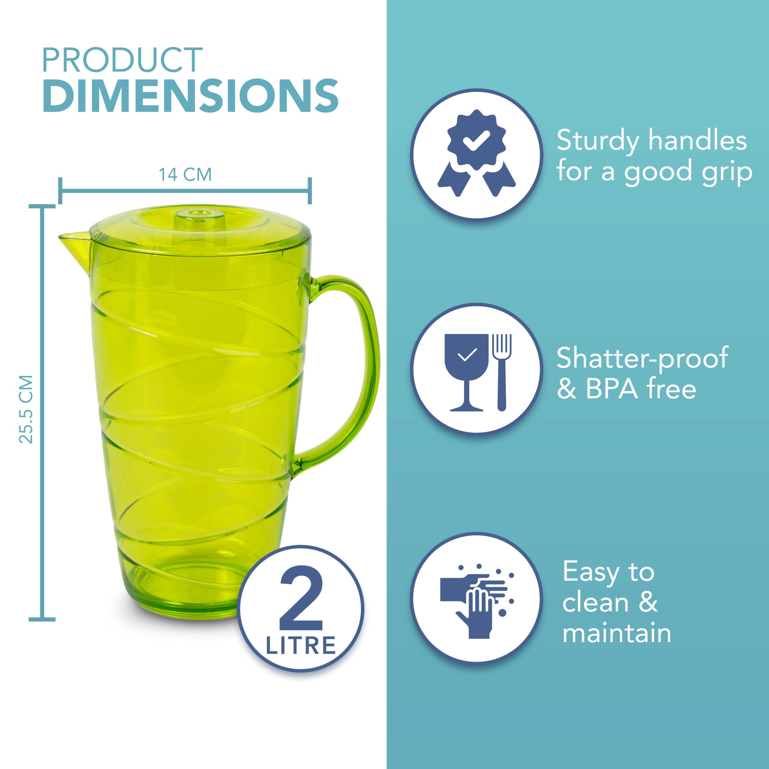 HEFTMAN PLASTIC SWIRL JUGS 2 LITRE GREEN - 2 PACK