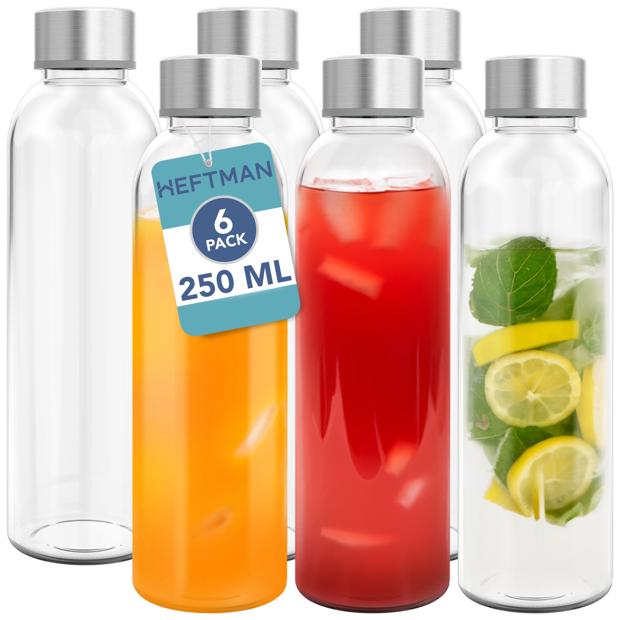 HEFTMAN CLEAR GLASS BOTTLES 250ML - 6 PACK
