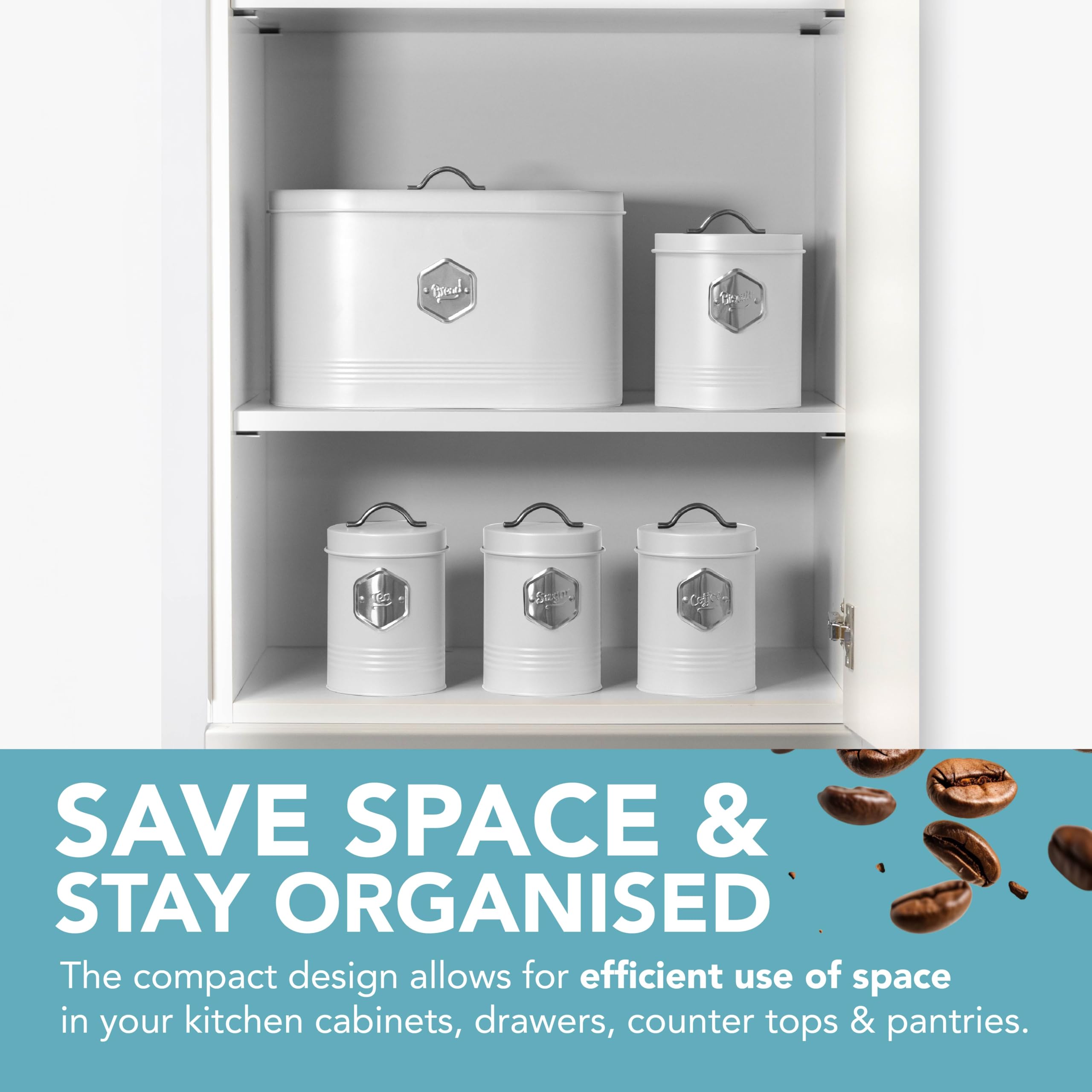 HEFTMAN KITCHEN STORAGE CANISTER 5 PIECE SET - WHITE