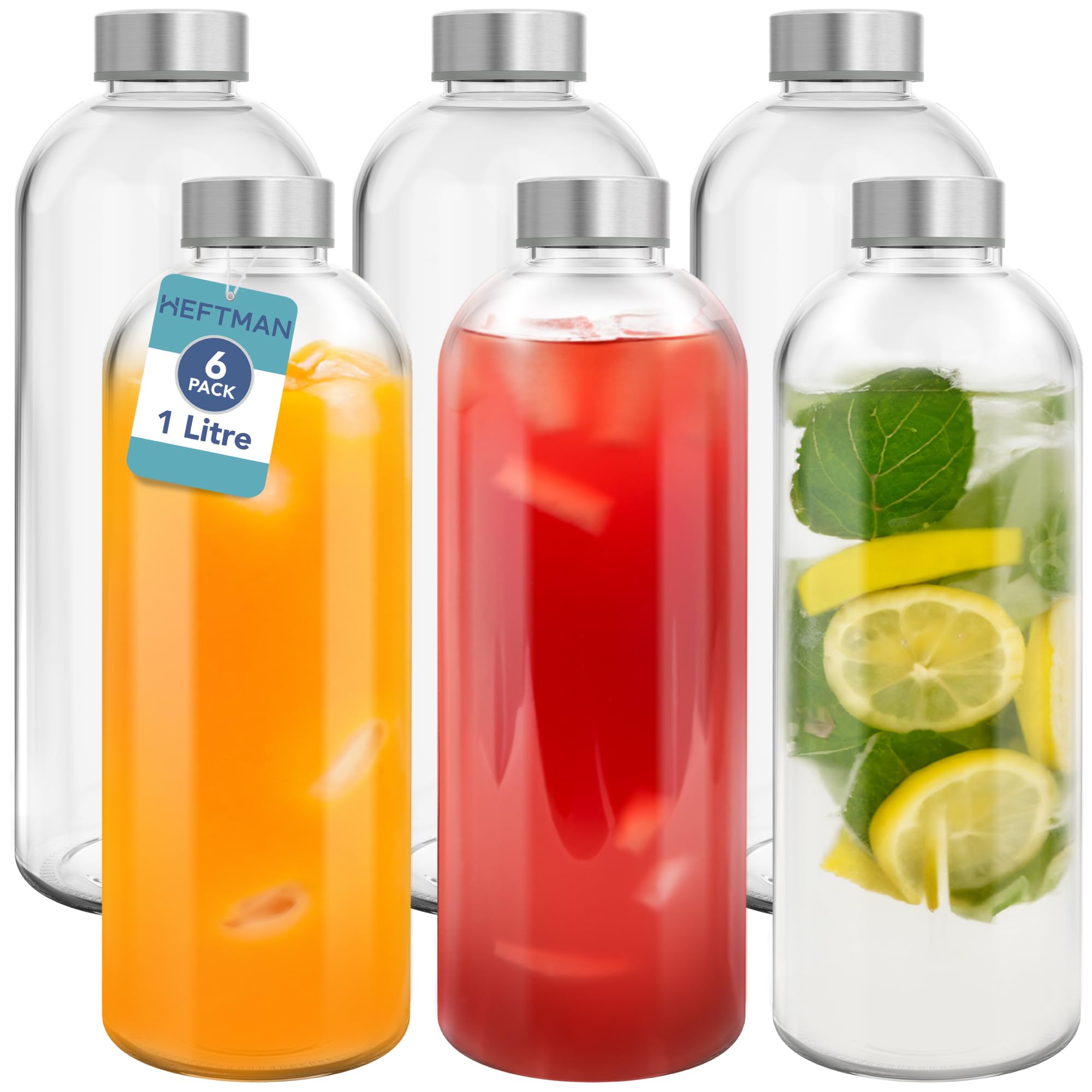 HEFTMAN CLEAR GLASS BOTTLES 1 LITRE - 6 PACK
