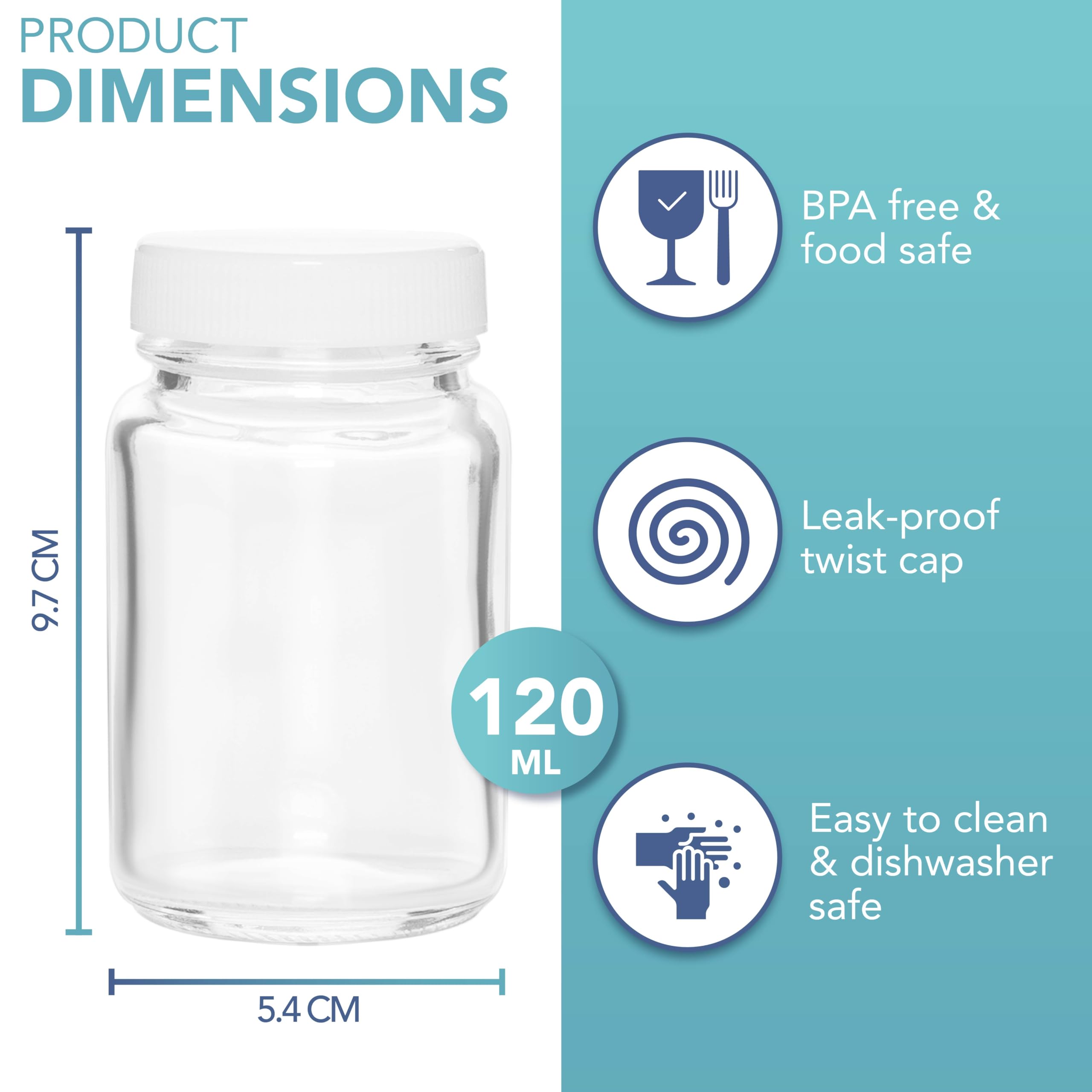 HEFTMAN 120ML SMALL GLASS BOTTLES WITH LIDS  - 12 PACK