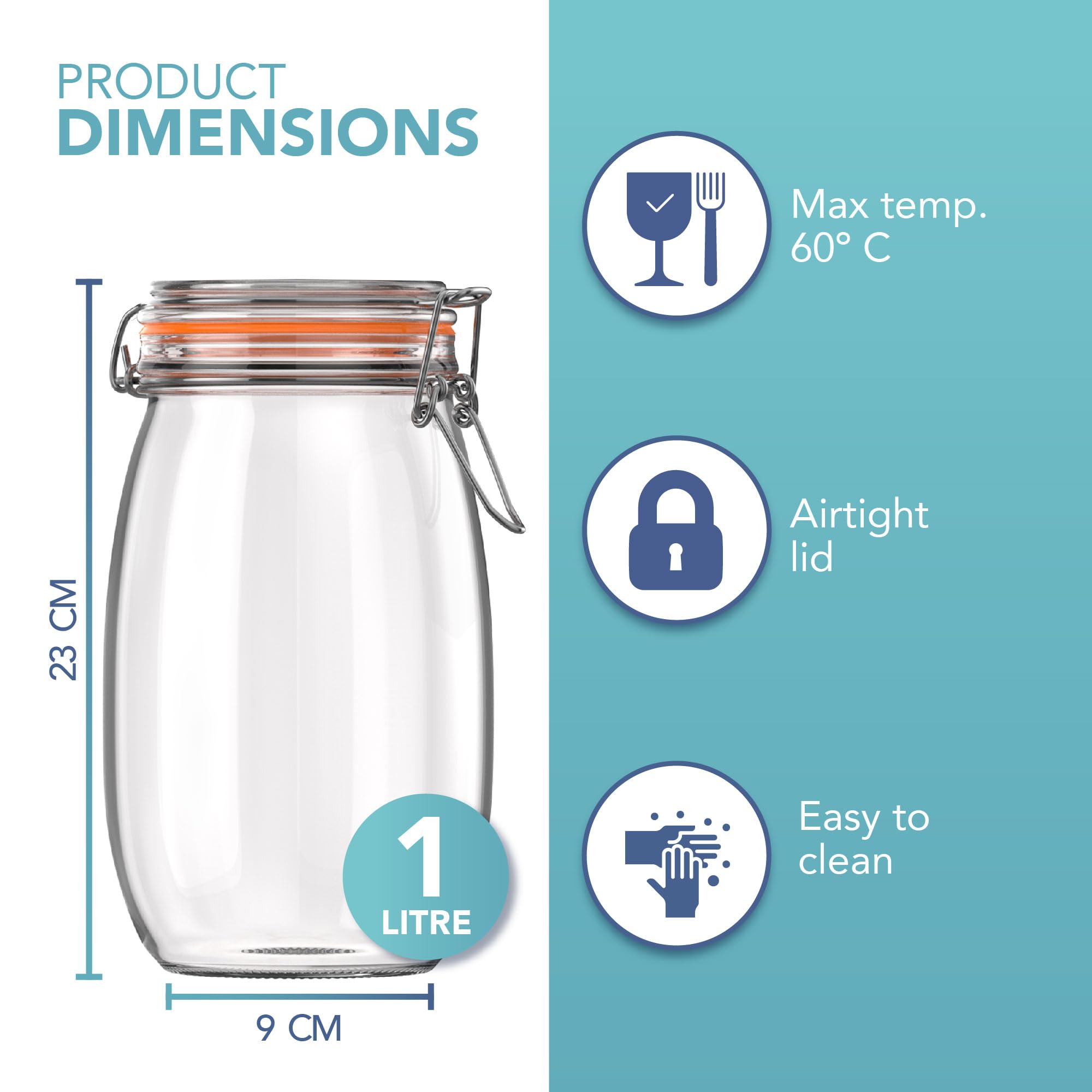 HEFTMAN CLIP TOP JARS 1 LITRE - 3 PACK