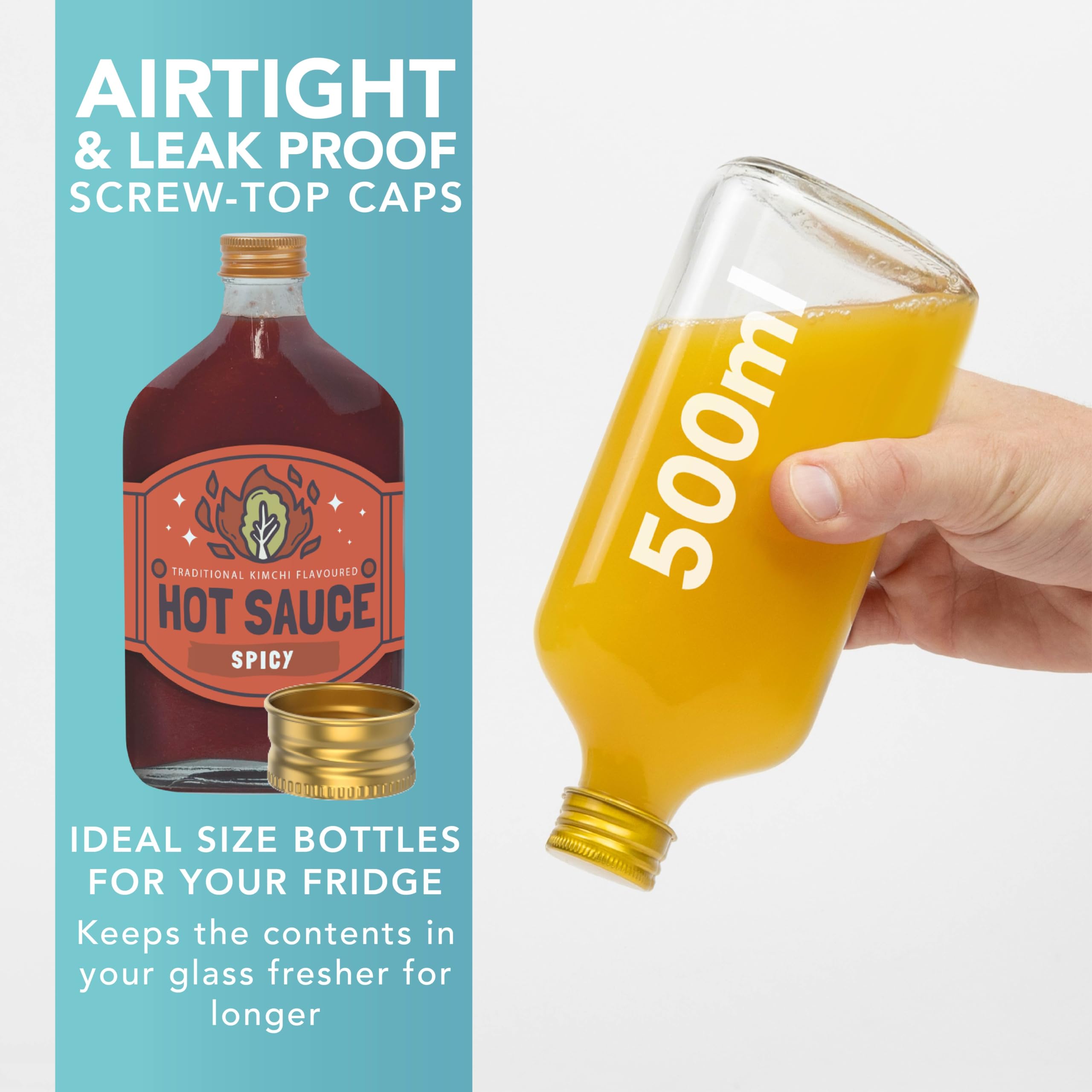 HEFTMAN GLASS FLASK BOTTLES 500ML - 10 PACK