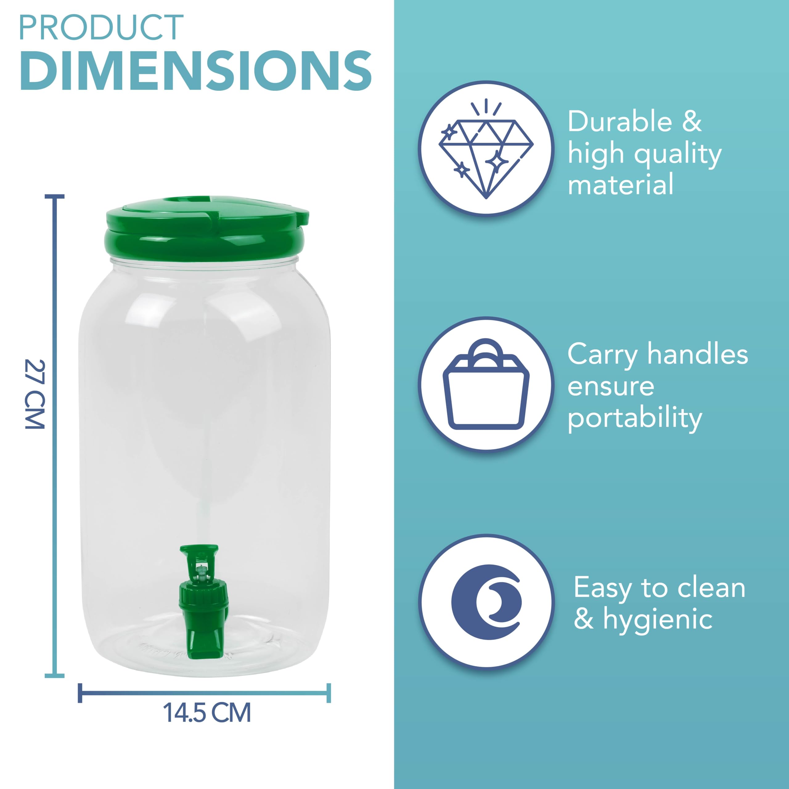 HEFTMAN PLASTIC DRINKS DISPENSER 3L GREEN - 2 PACK