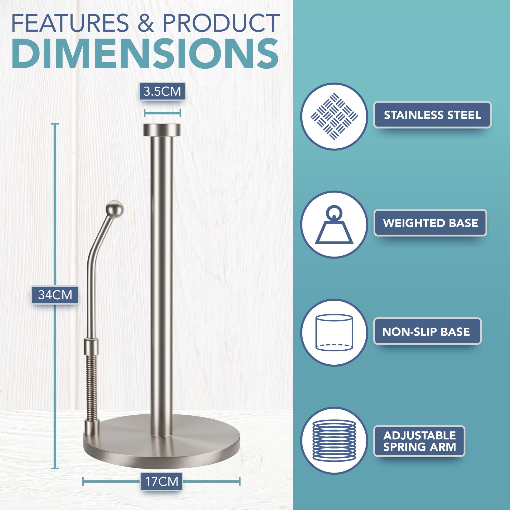 HEFTMAN KITCHEN ROLL HOLDER - SILVER