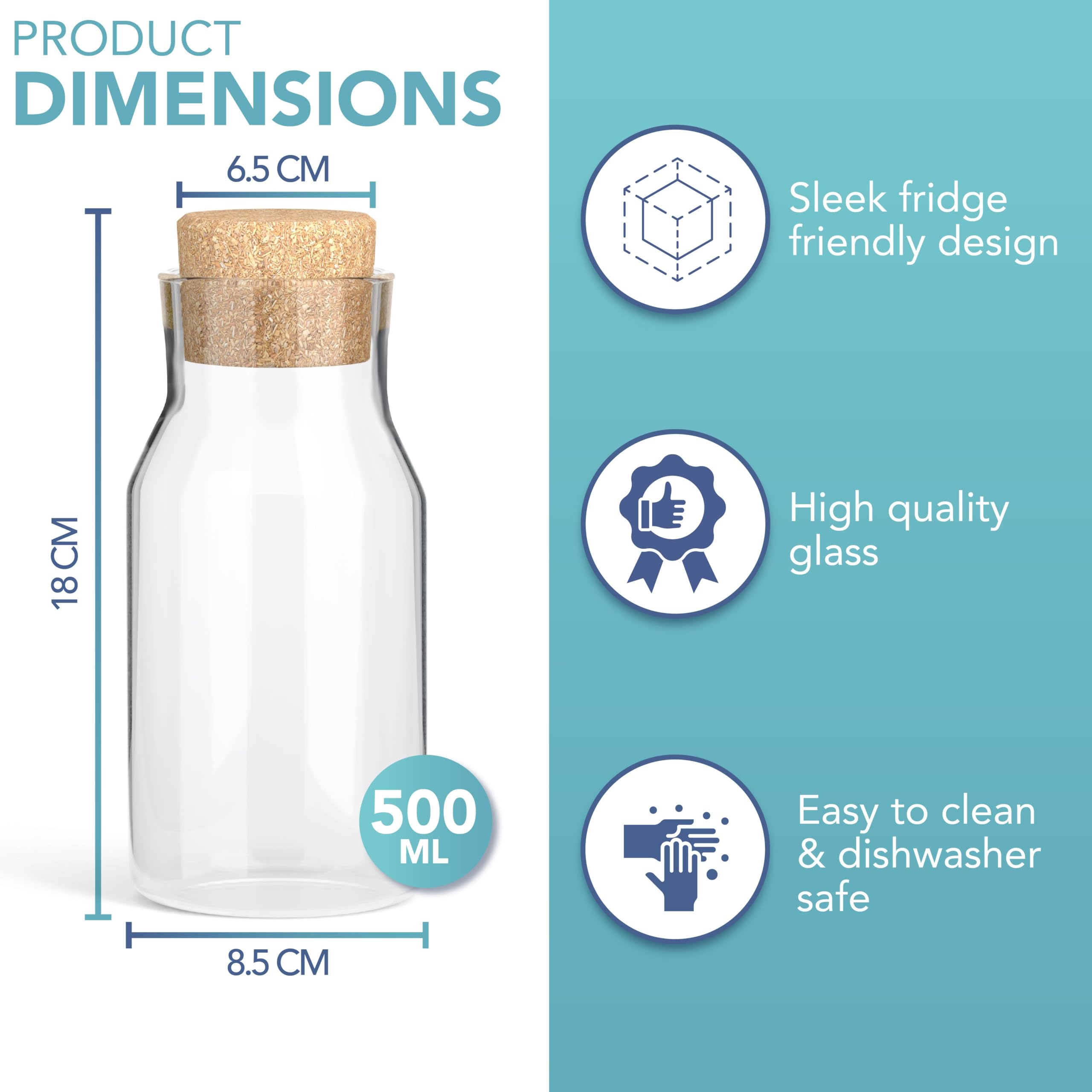 HEFTMAN CARAFE GLASS BOTTLES 500ML - 2 PACK