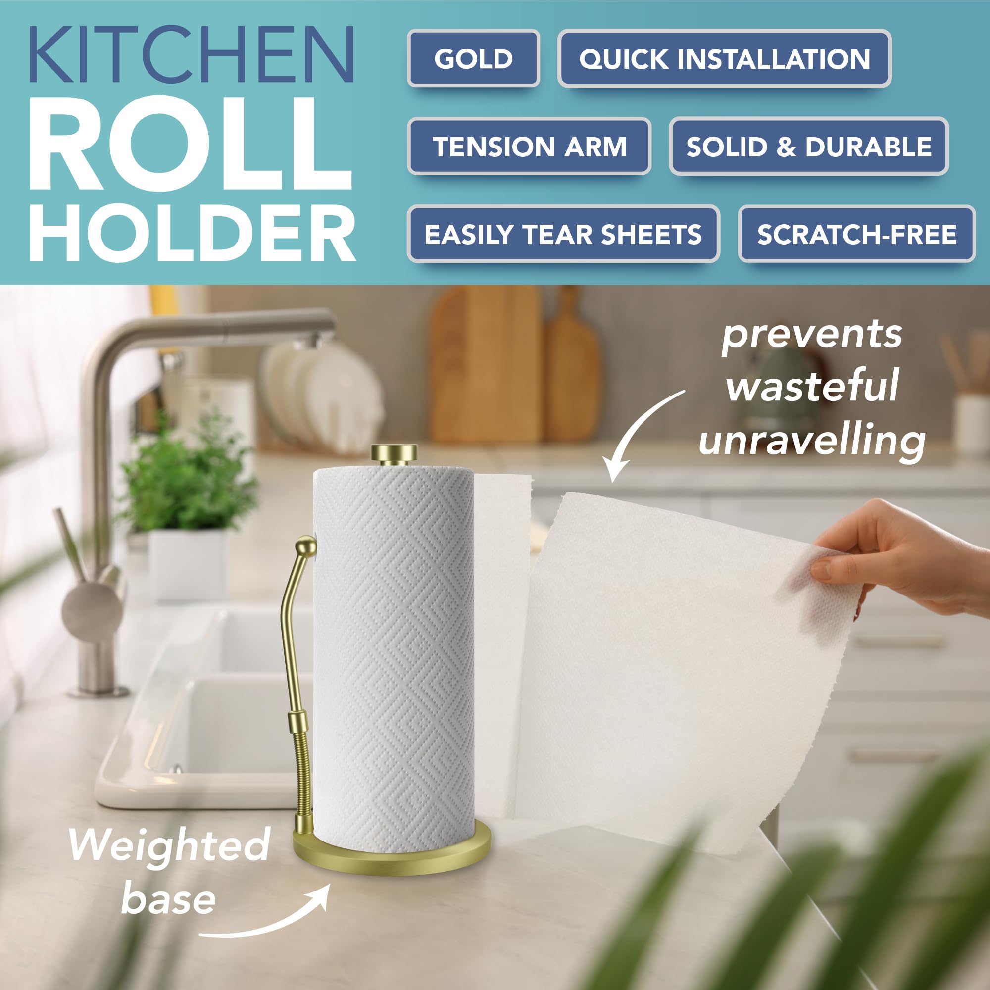 HEFTMAN KITCHEN ROLL HOLDER - GOLD