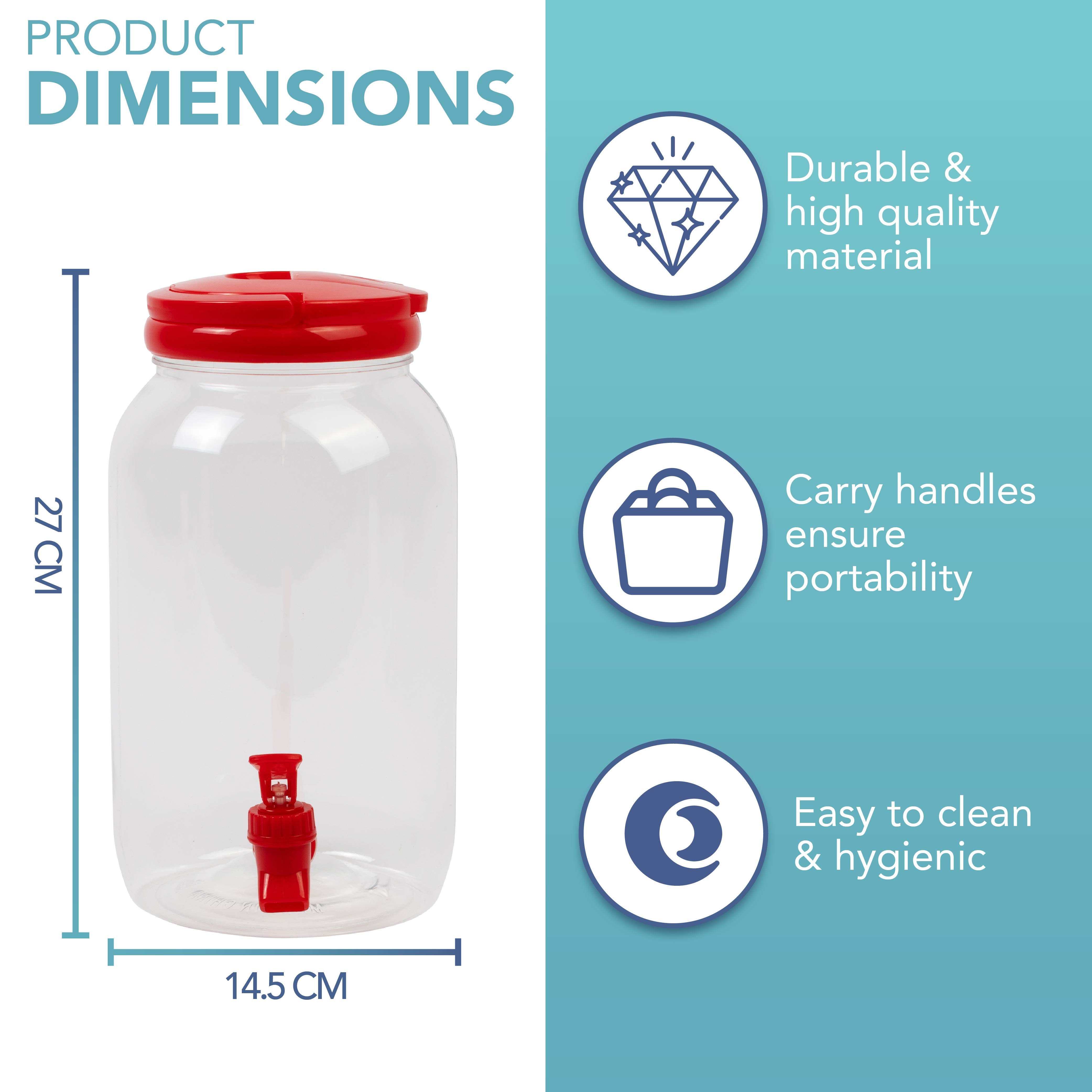 HEFTMAN PLASTIC DRINKS DISPENSER 3L ROSE RED - 2 PACK