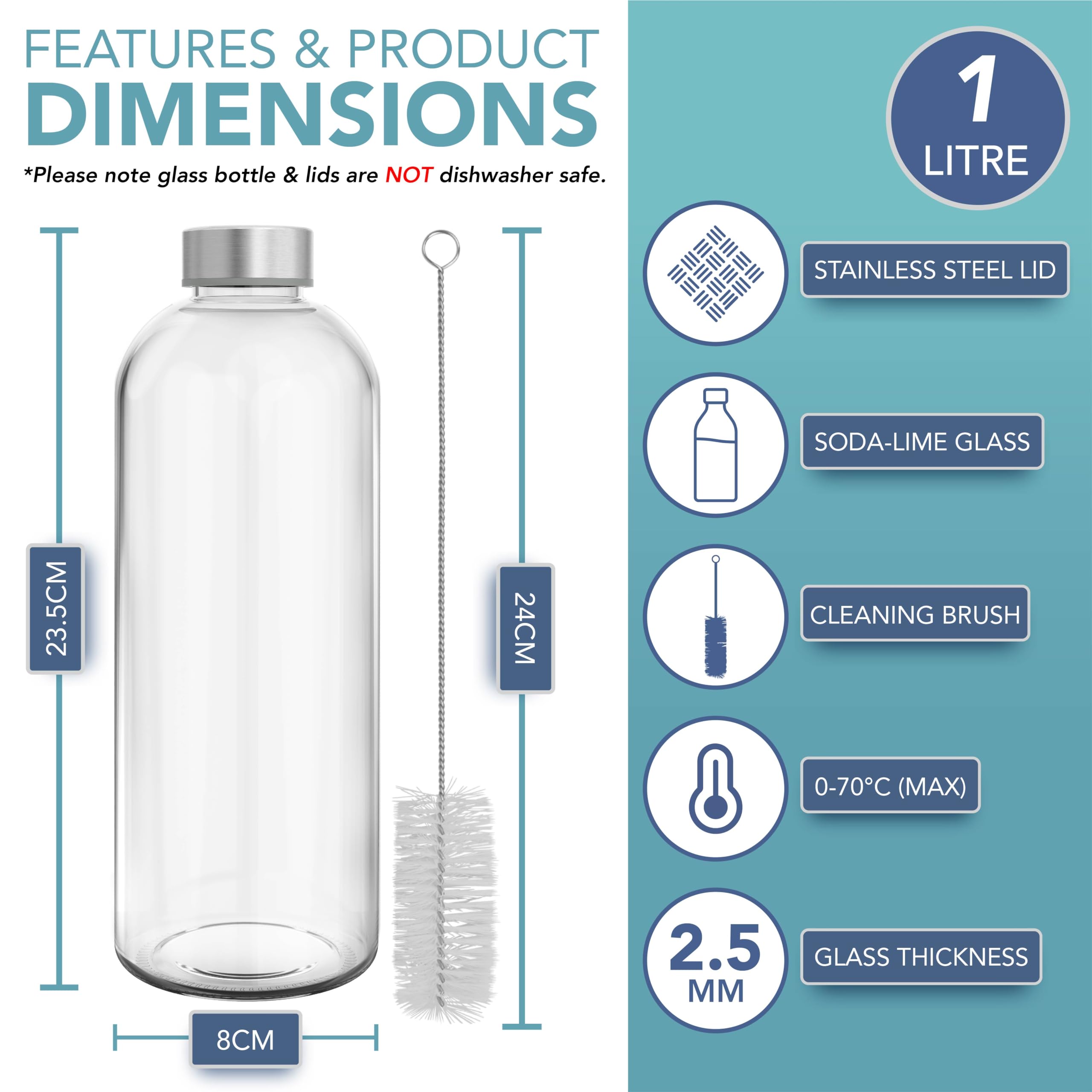 HEFTMAN CLEAR GLASS BOTTLES 1 LITRE - 6 PACK