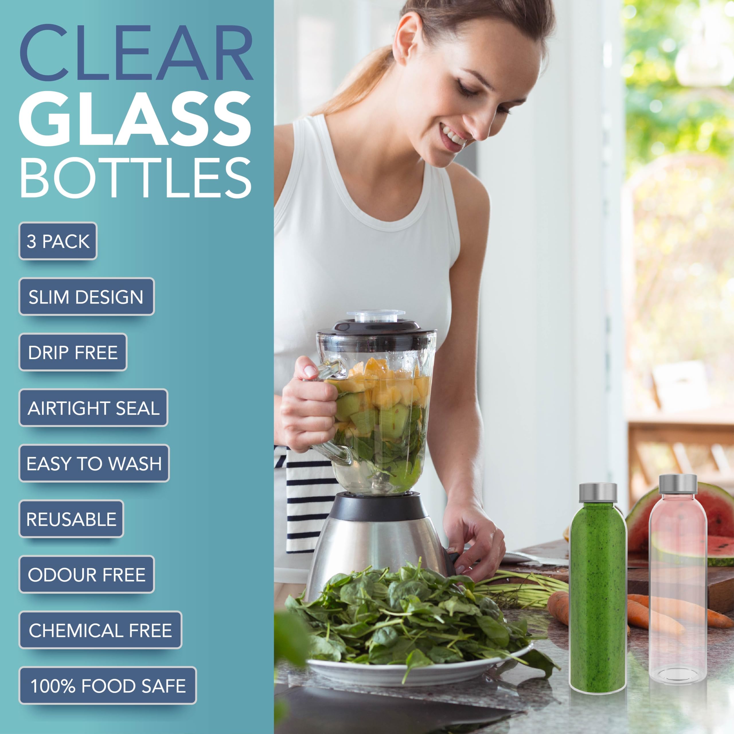 HEFTMAN CLEAR GLASS BOTTLES 500ML - 3 PACK